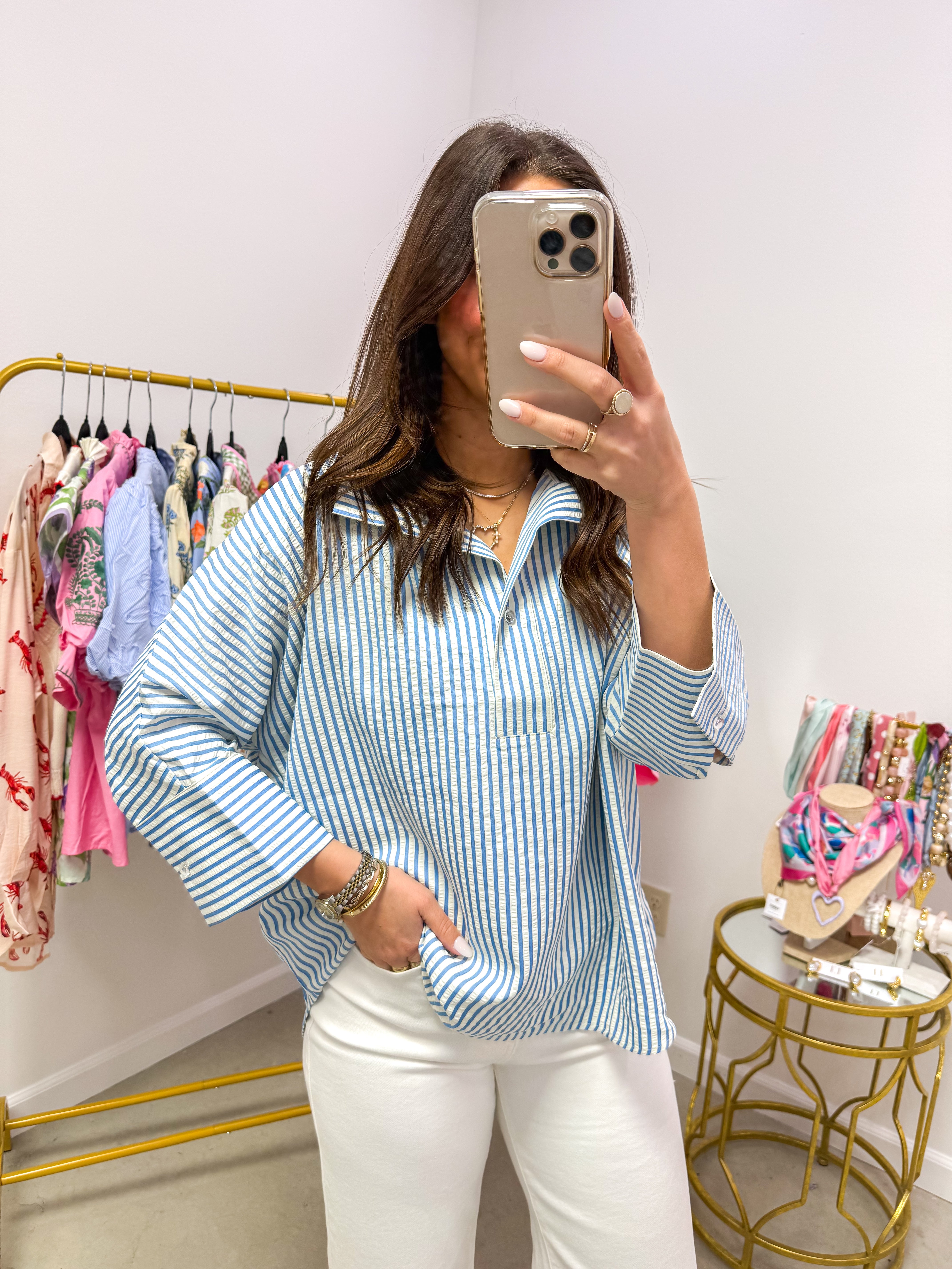 Powder Blue Dreams Boxy Striped Top