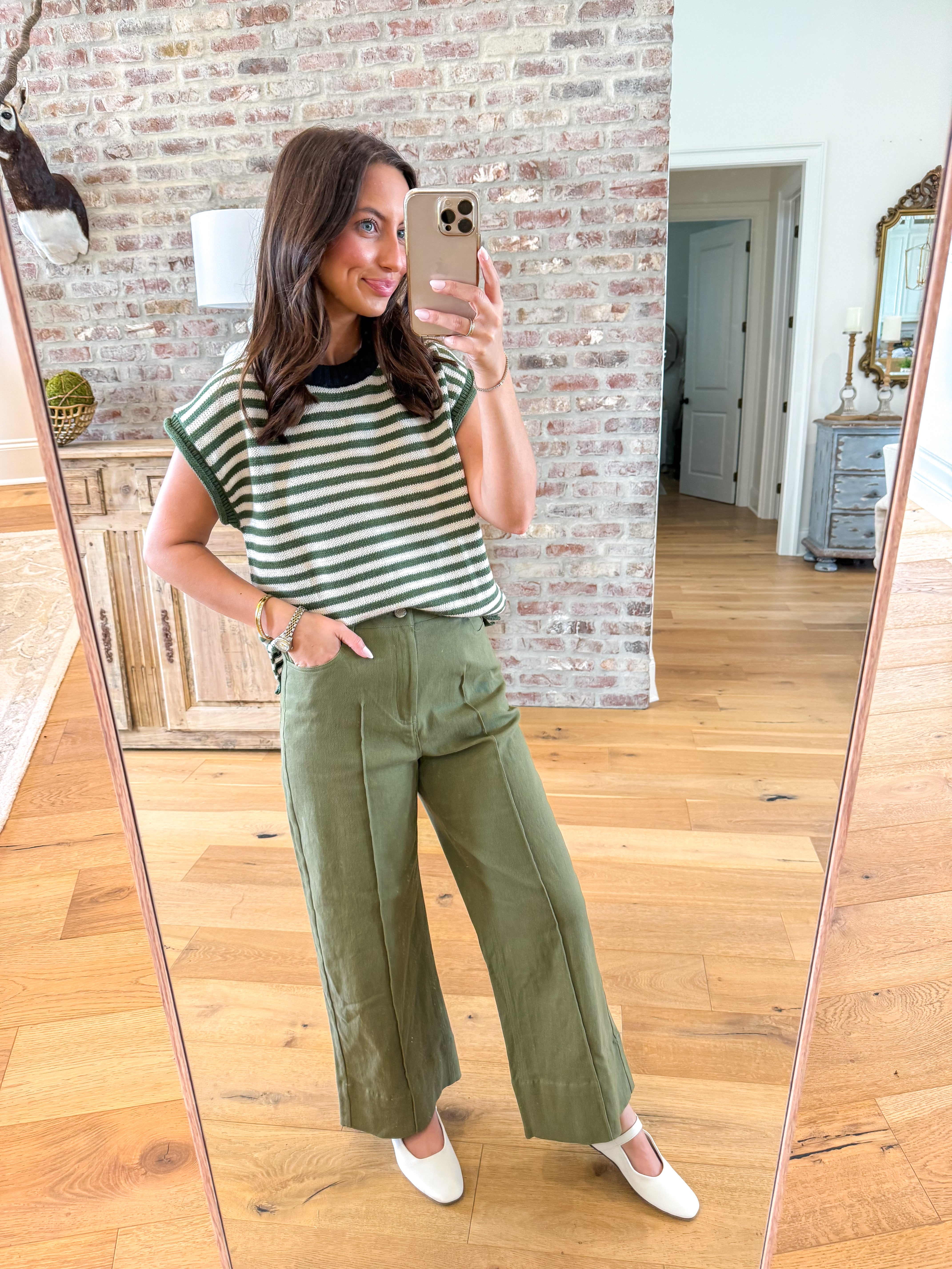 Olive Striped Knit Sweater Vest