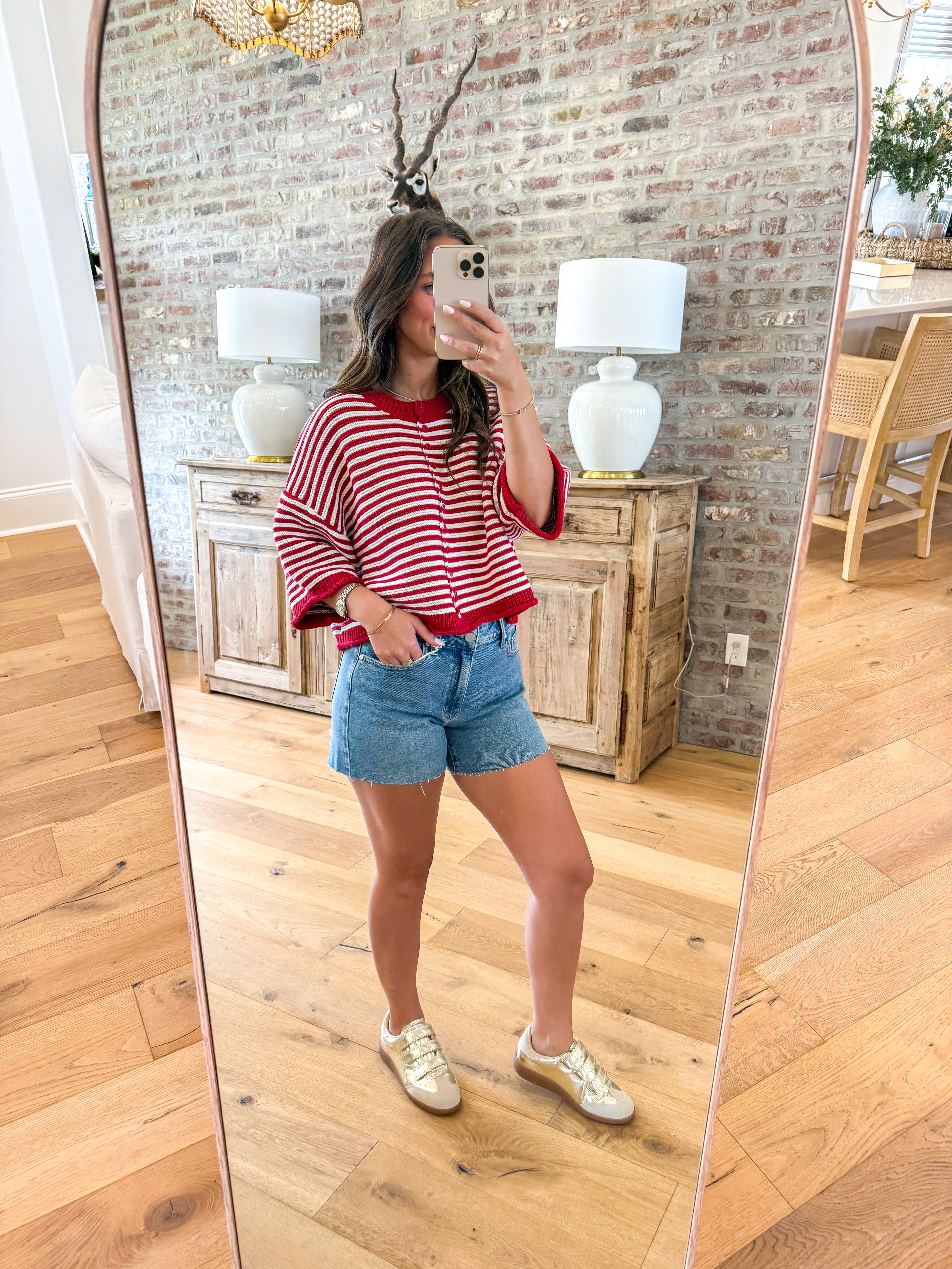 Red & White Striped Oversized Cardigan