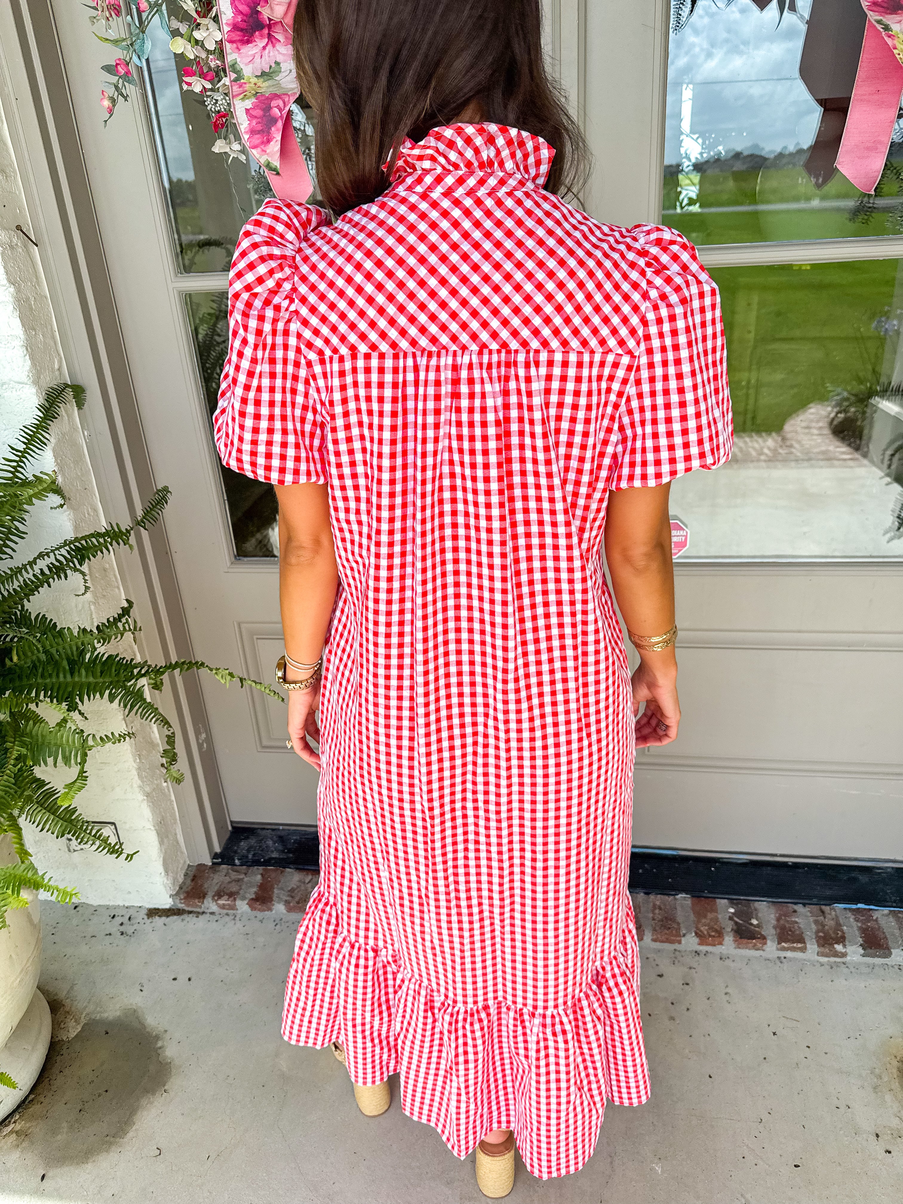 Picnic in the Park Red Gingham Midi Dress