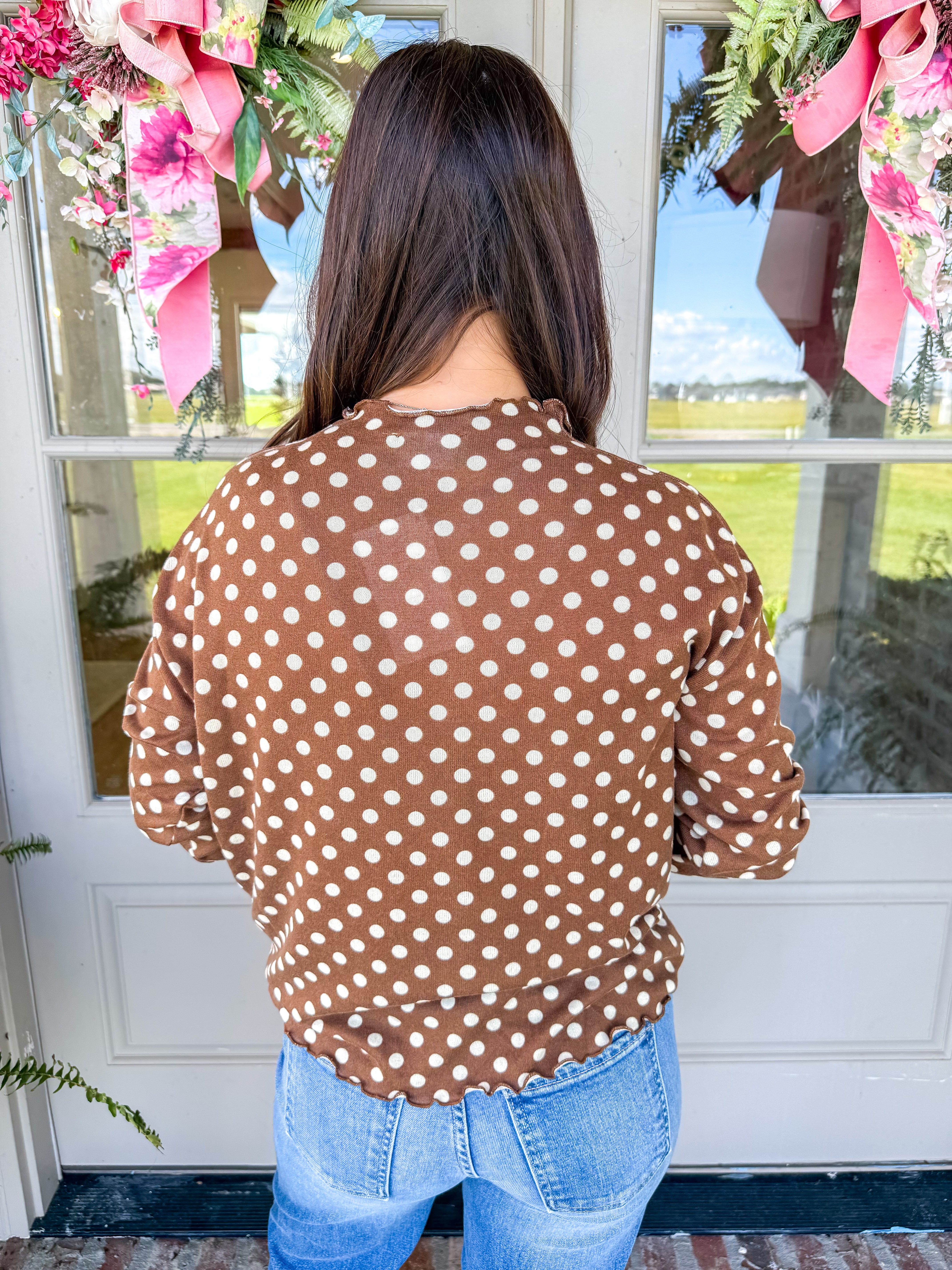Brown Sugar Polka Dot Button-Up Top