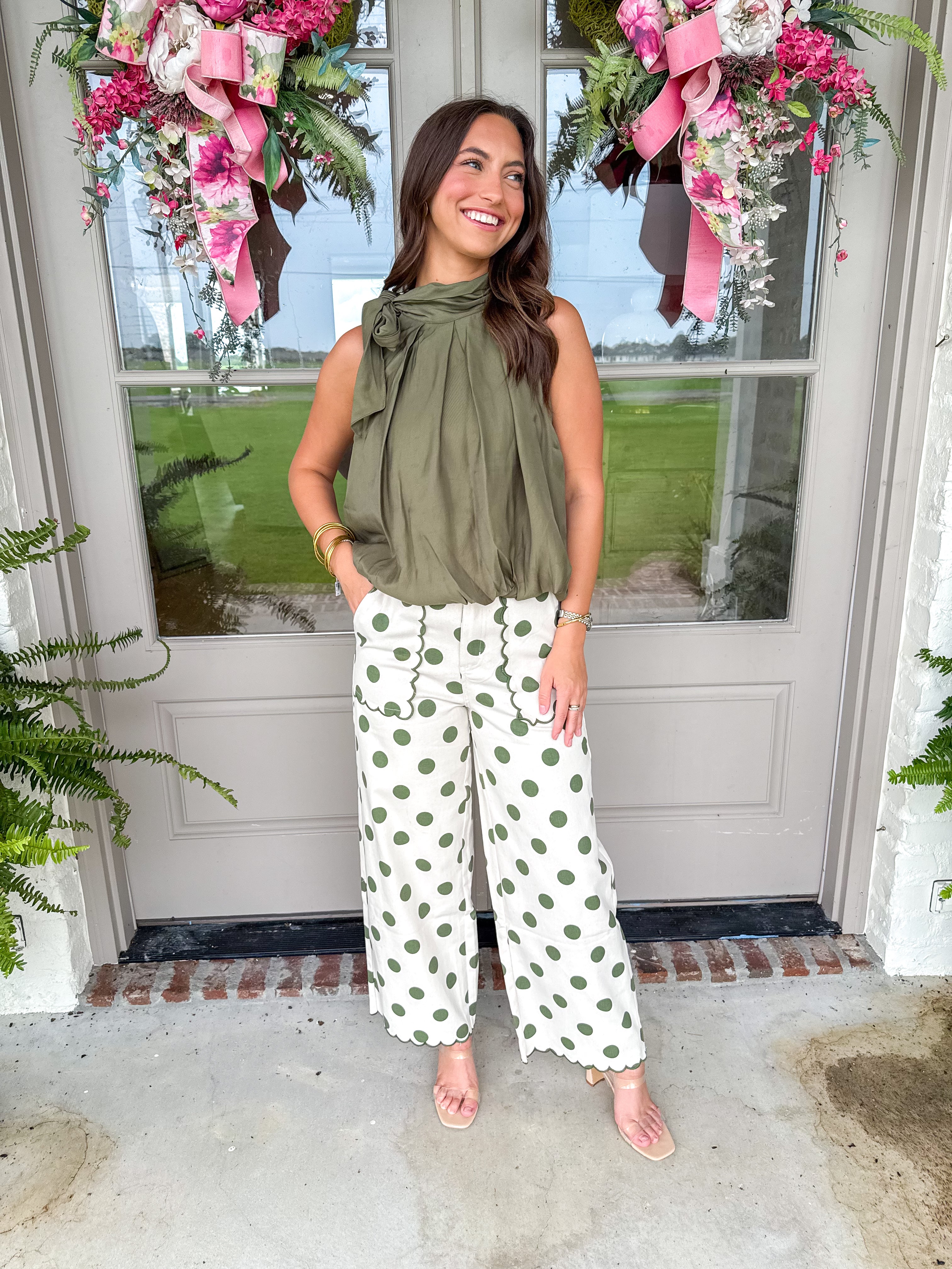 Olive Bow Halter Blouse