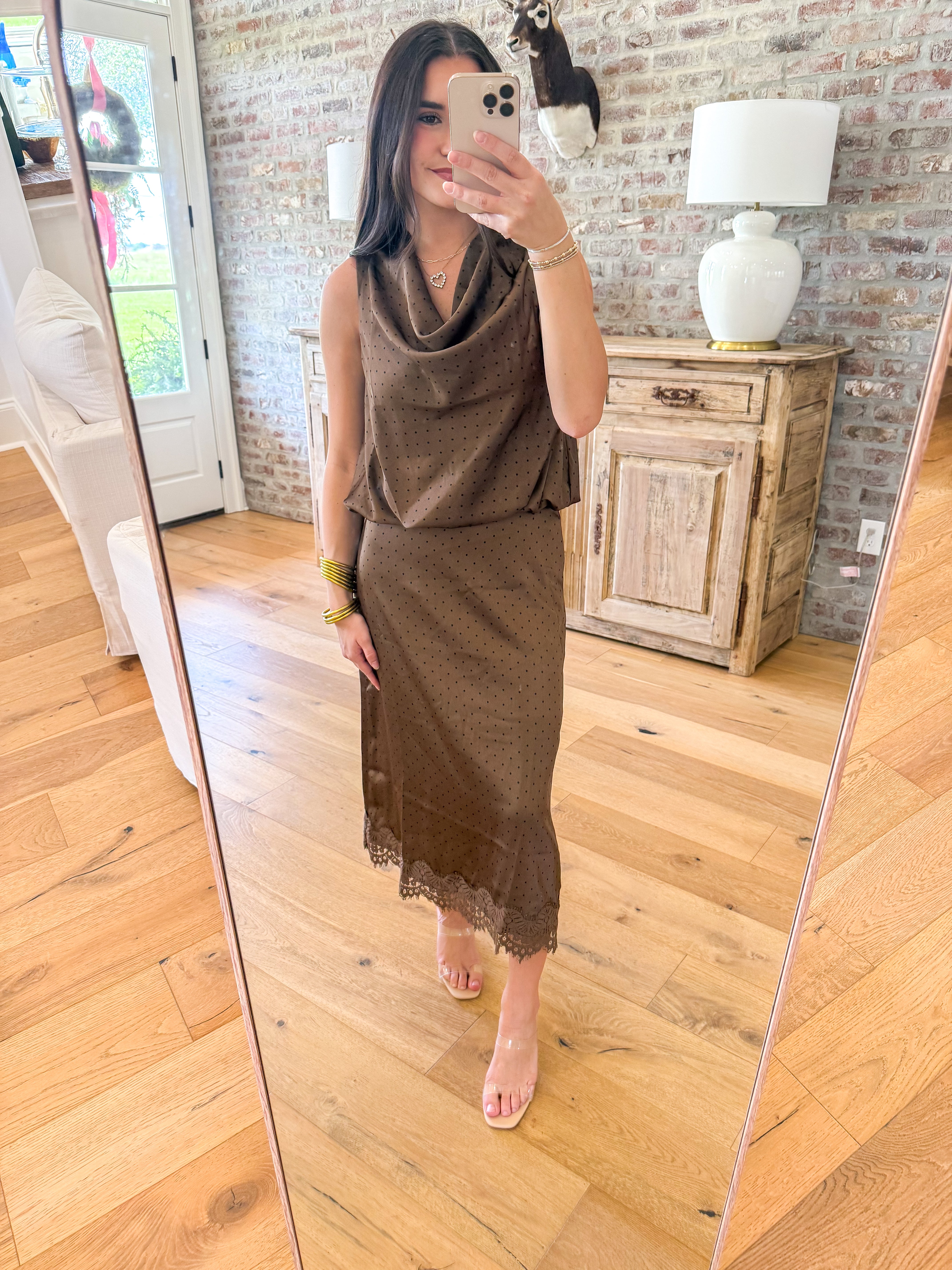 Polka Dot Draped Cowl Top