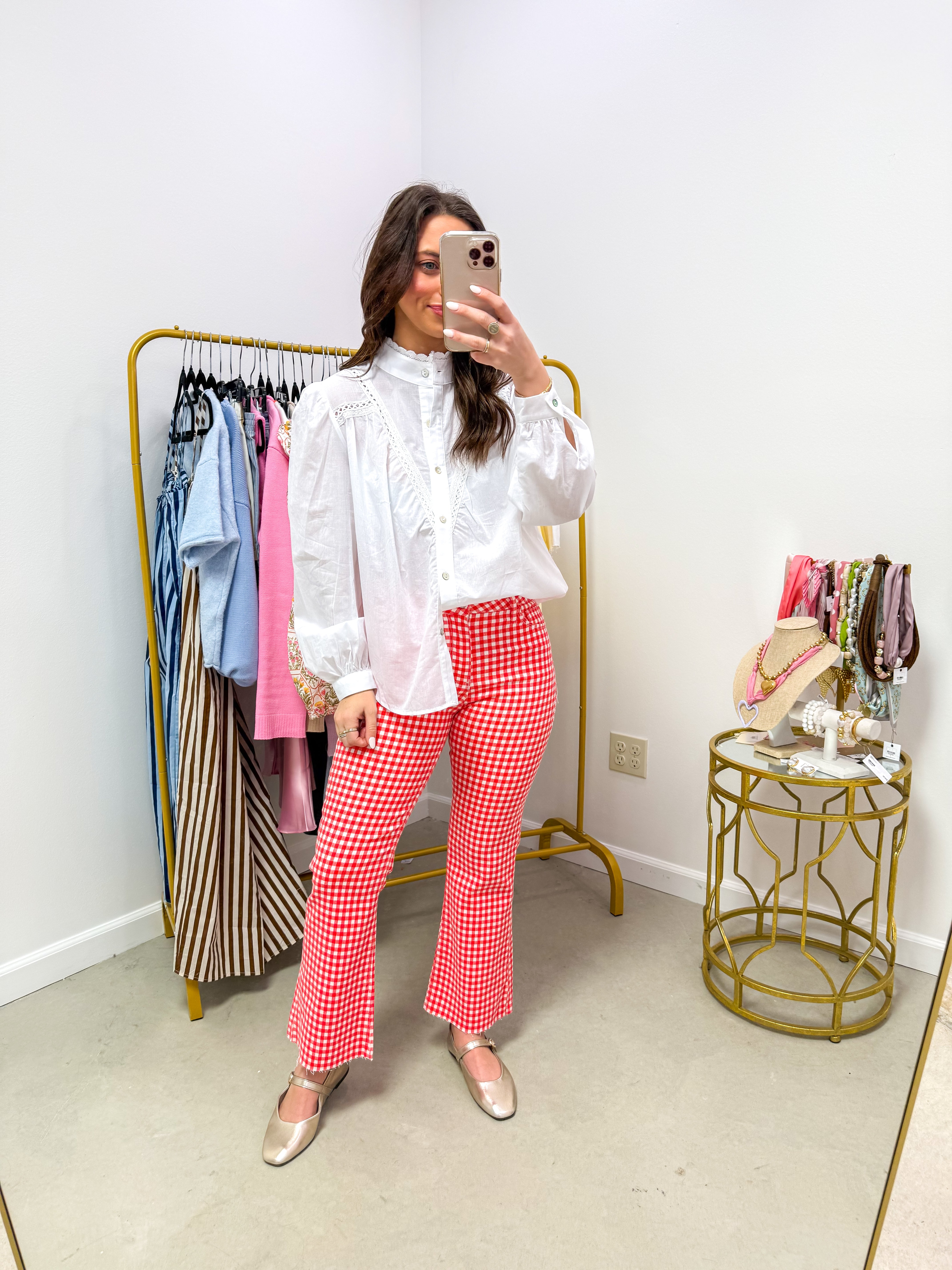 Red Gingham HR Cropped Flare