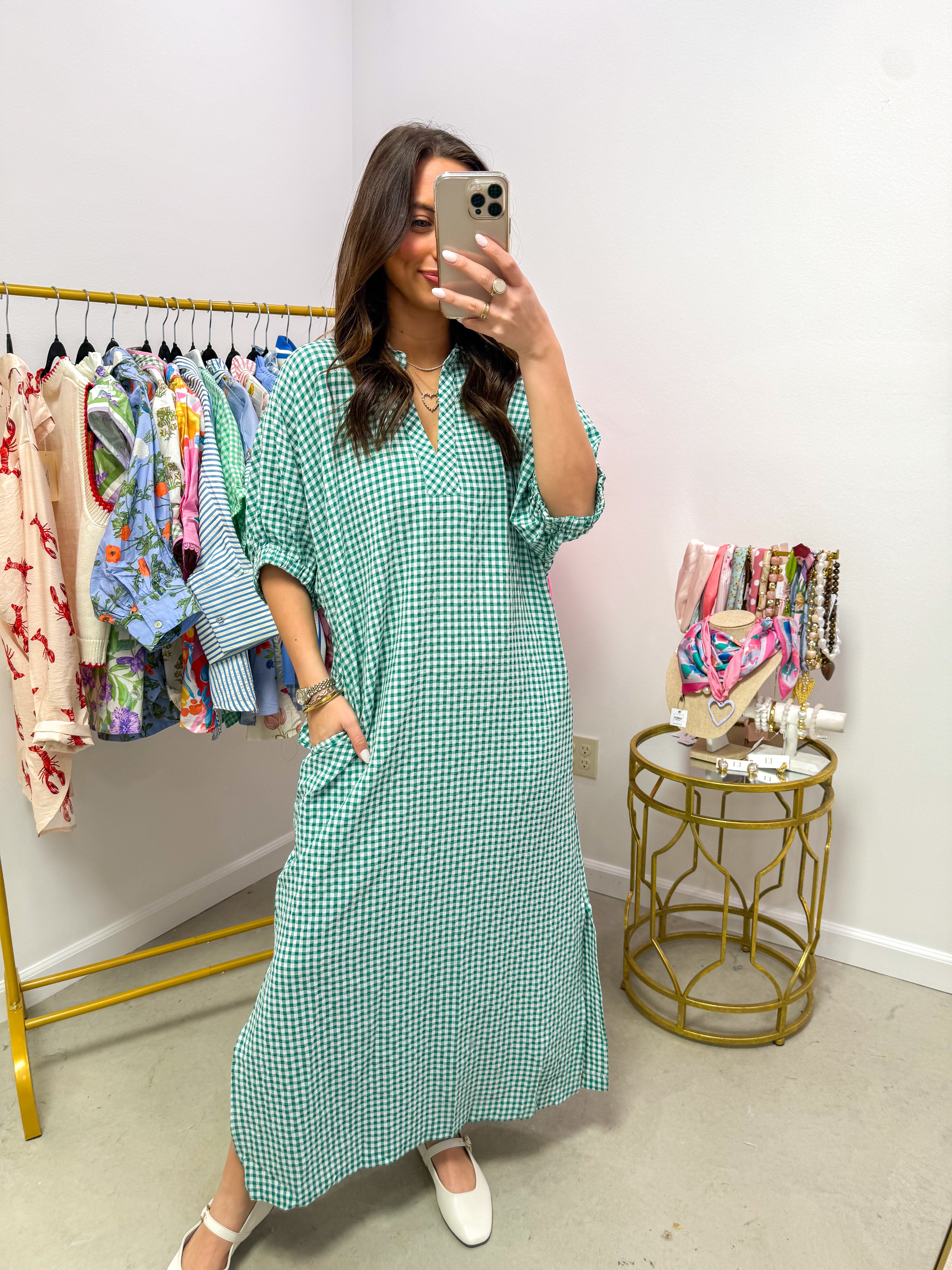 Sadie Green Gingham Midi