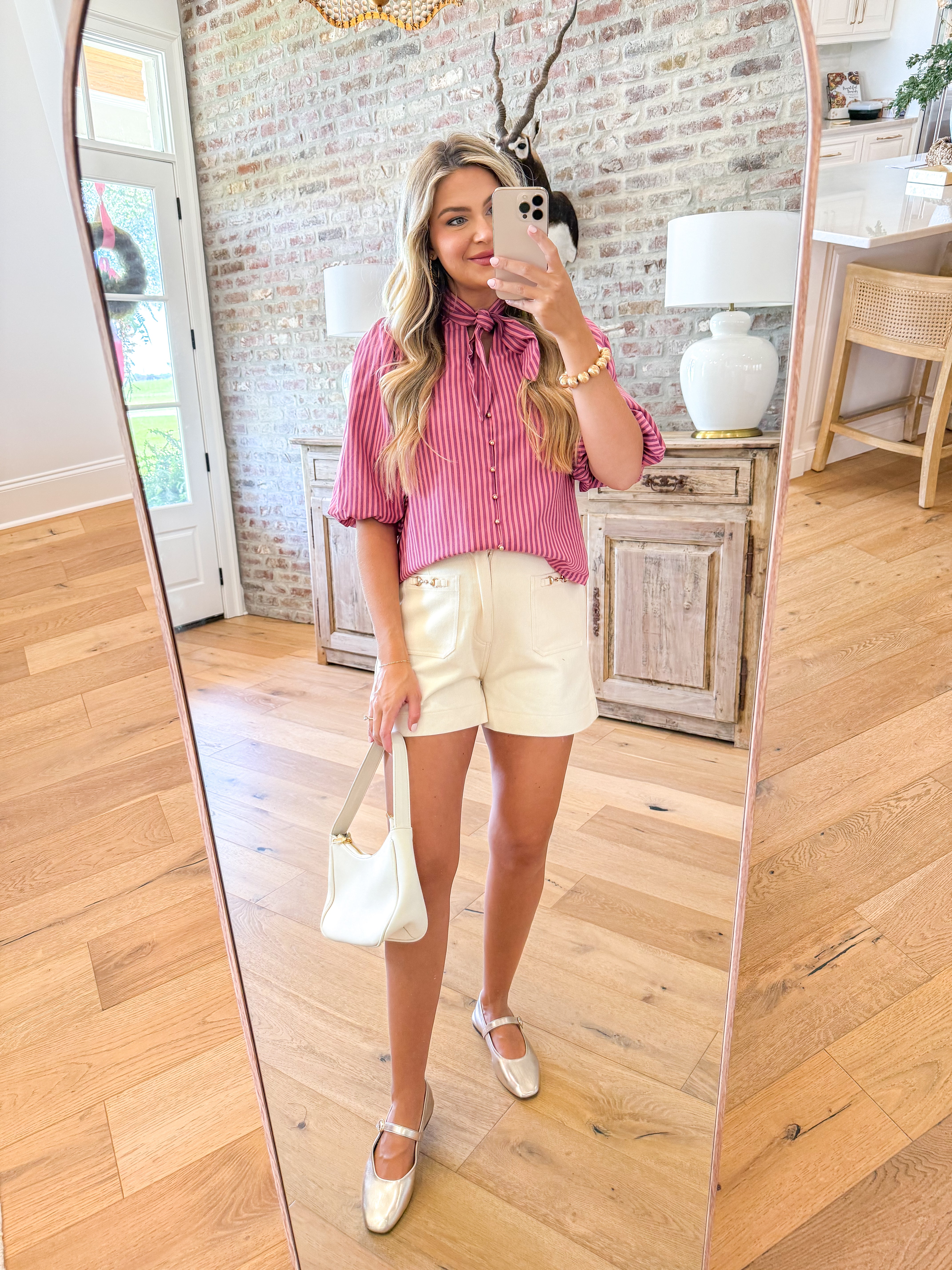 Pink Mauve Striped Bow Blouse