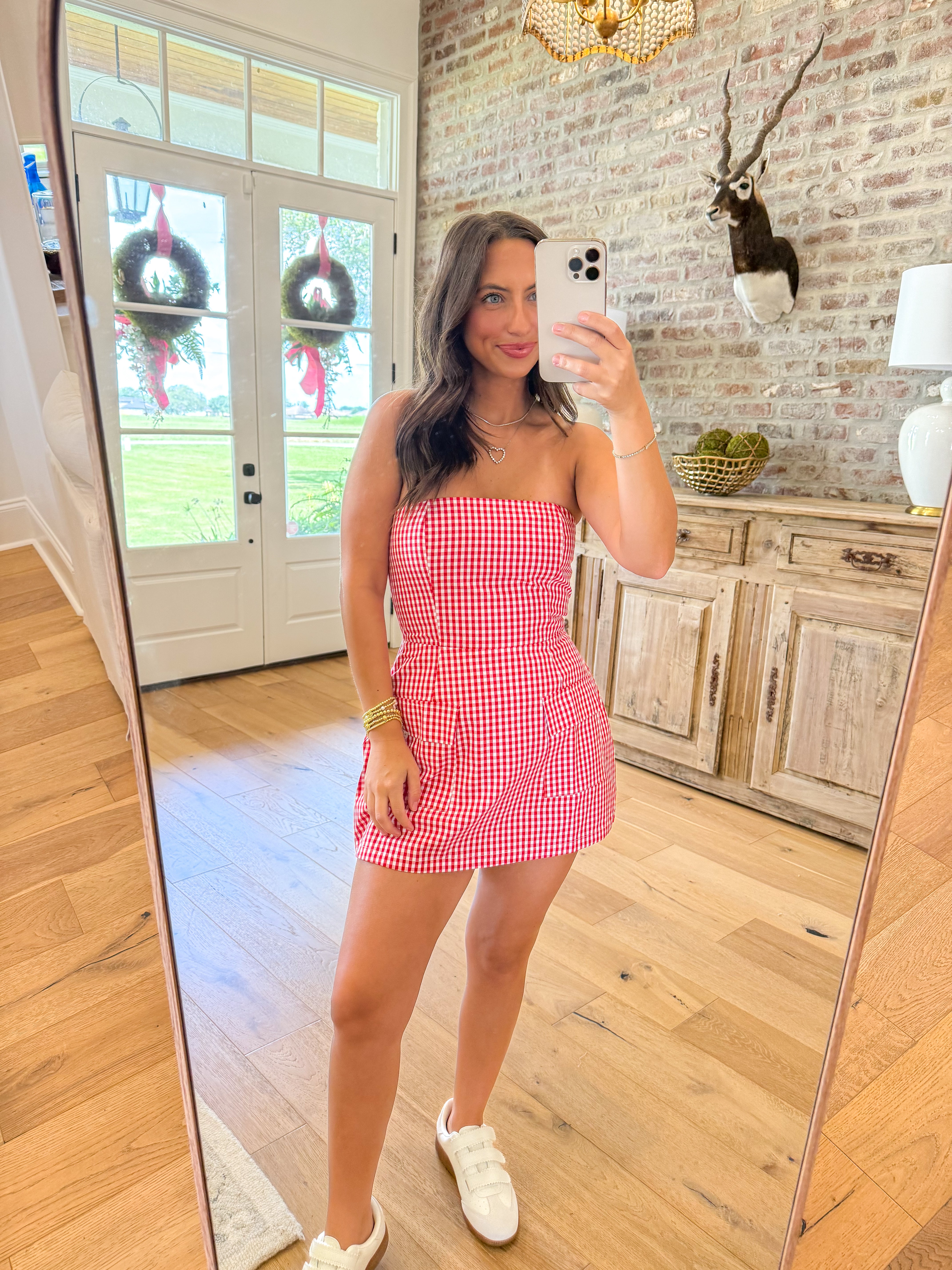Gameday Gingham Tube Mini Dress Red