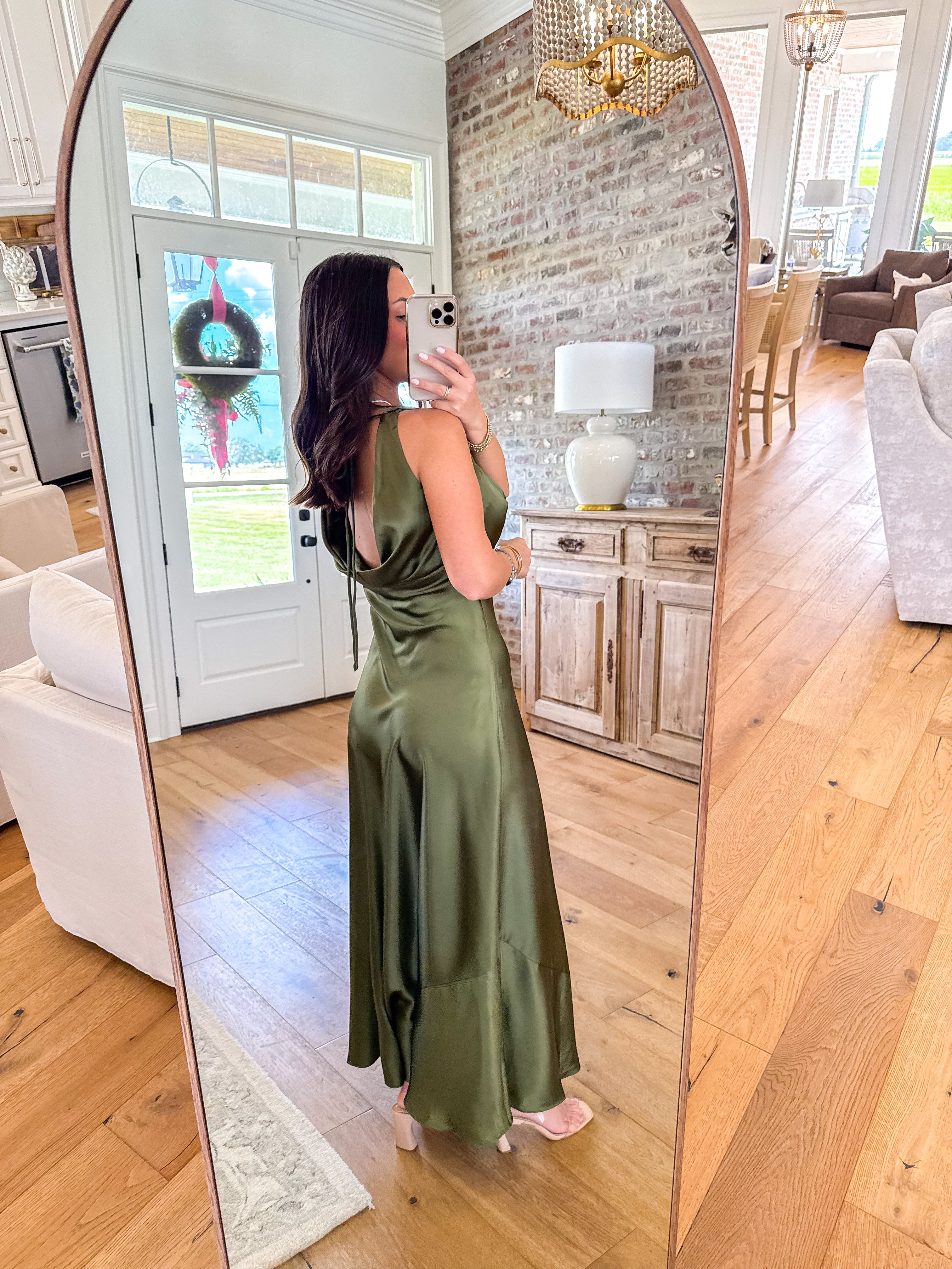 Olive Hour Satin Cowl Maxi Dress