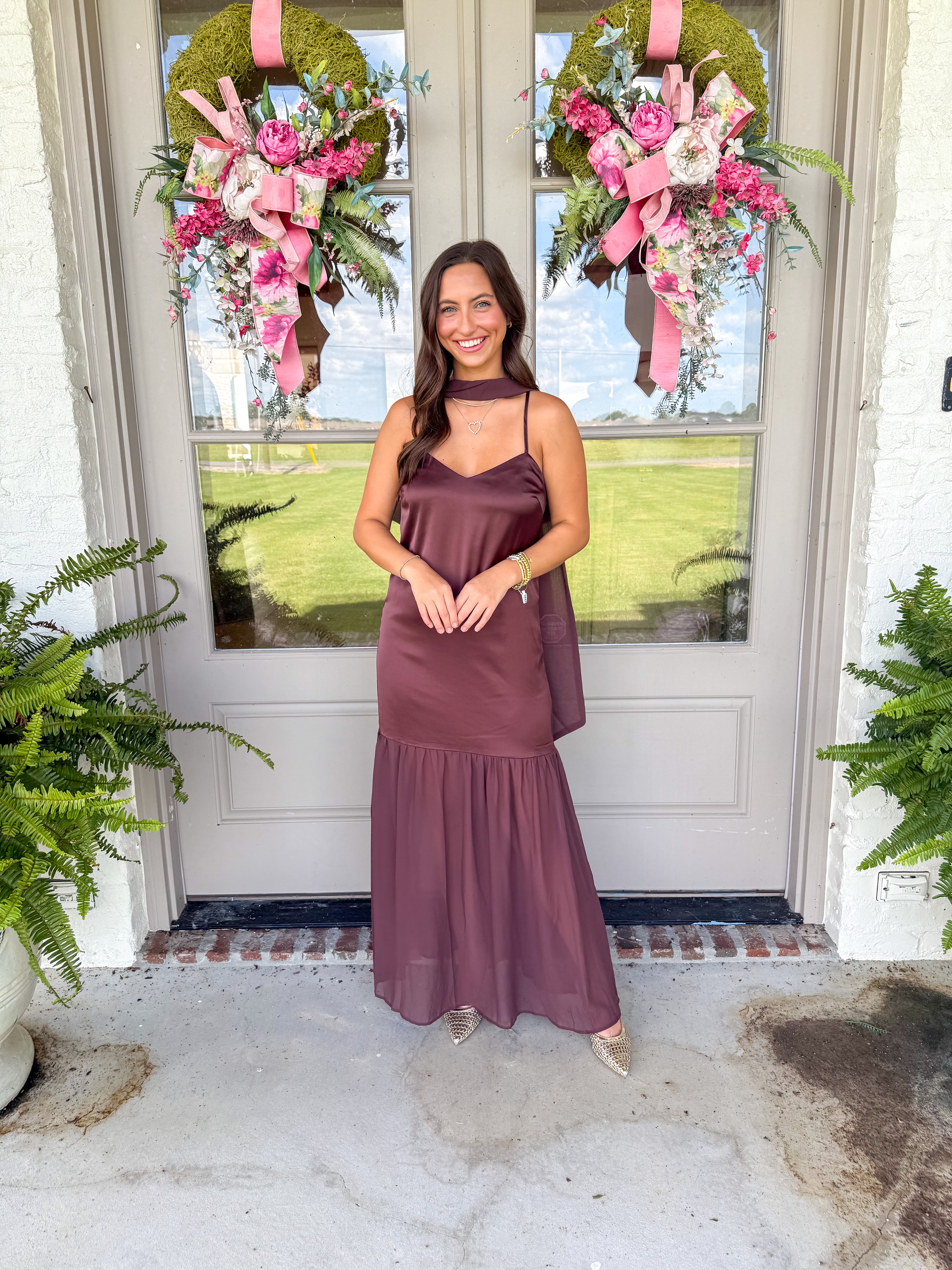 The Evangeline Chiffon Maxi Brown