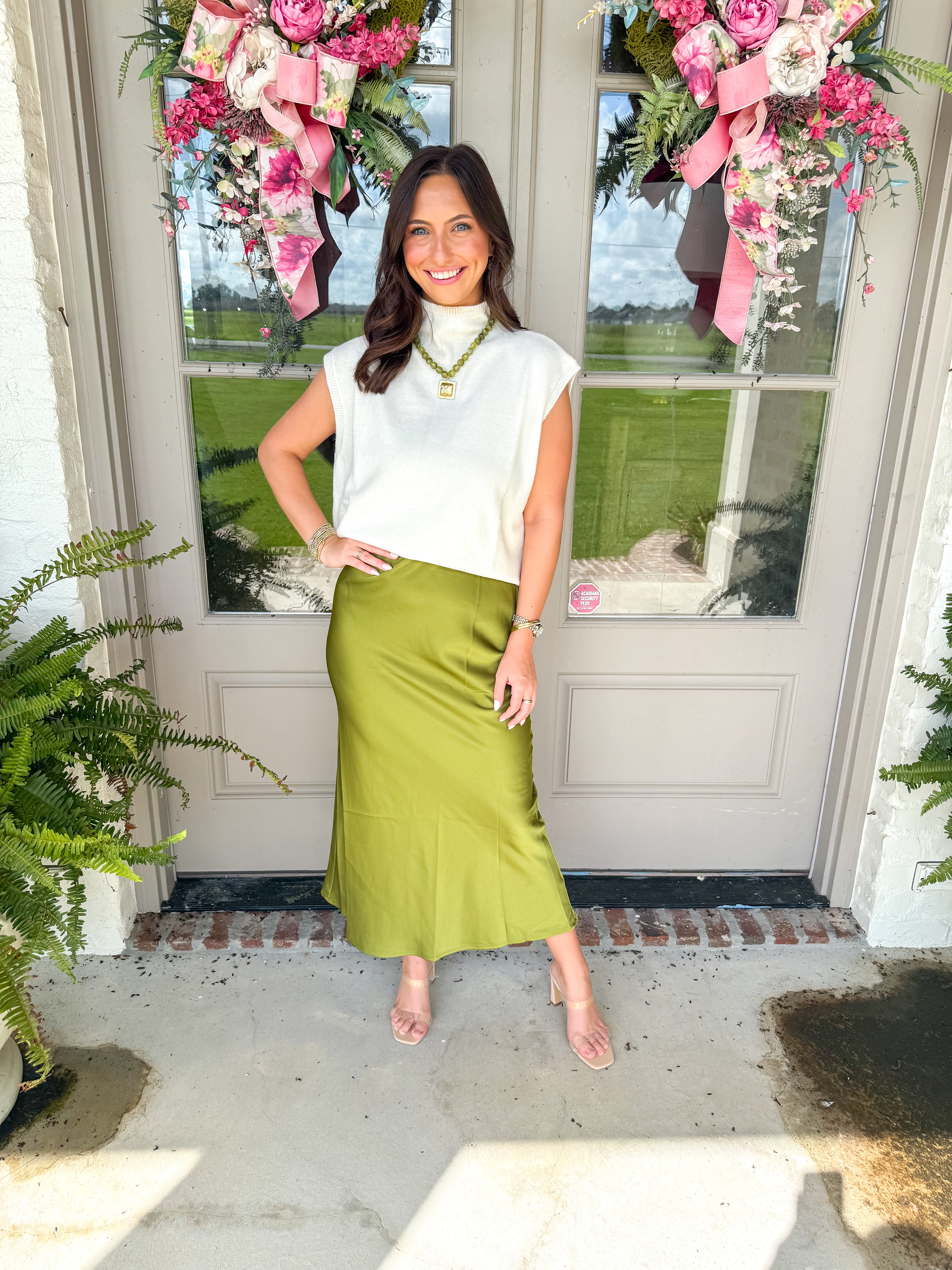 Satin Midi Skirt Olive