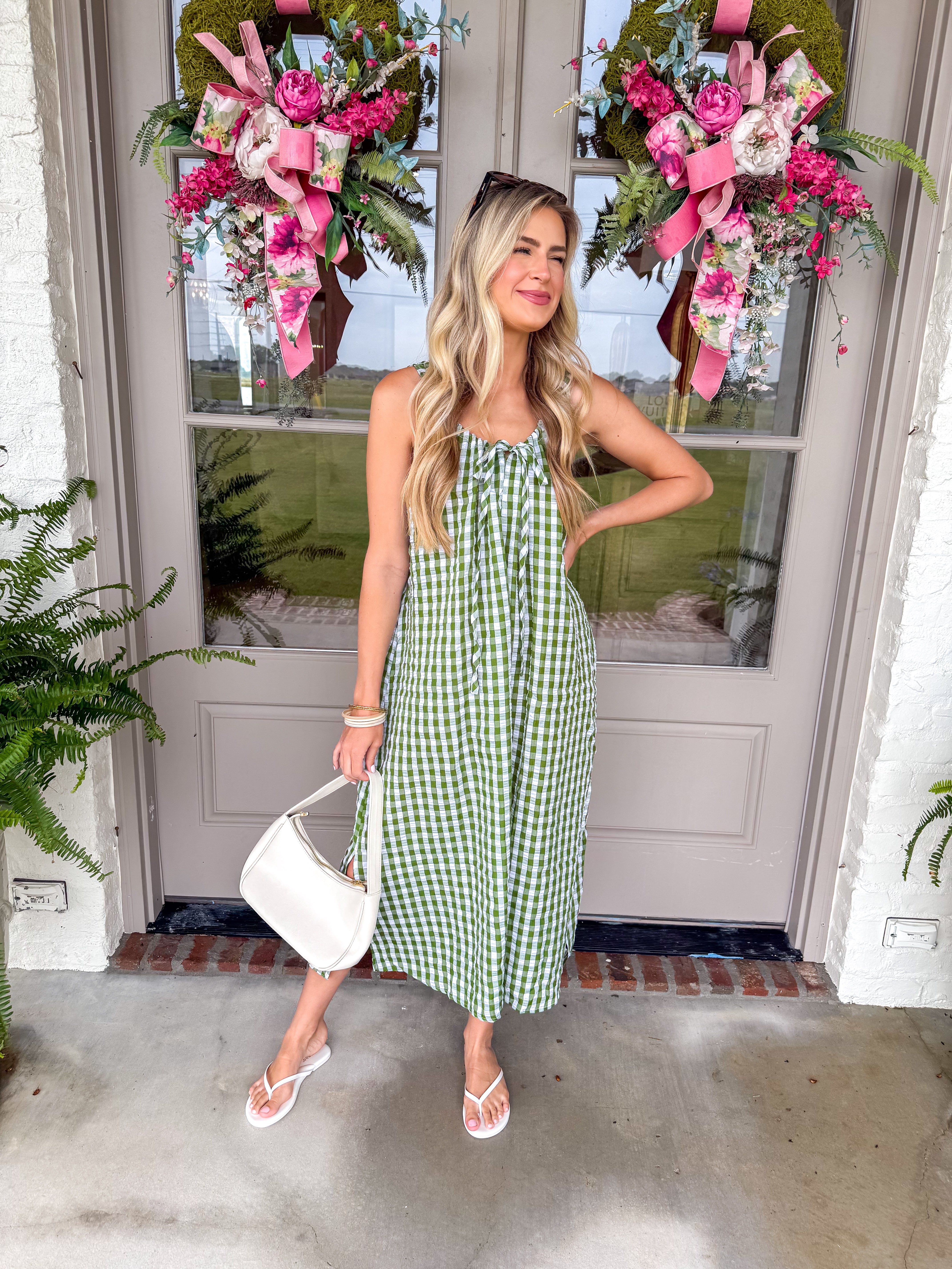 Lyla Green Gingham Bow Front Maxi Dress