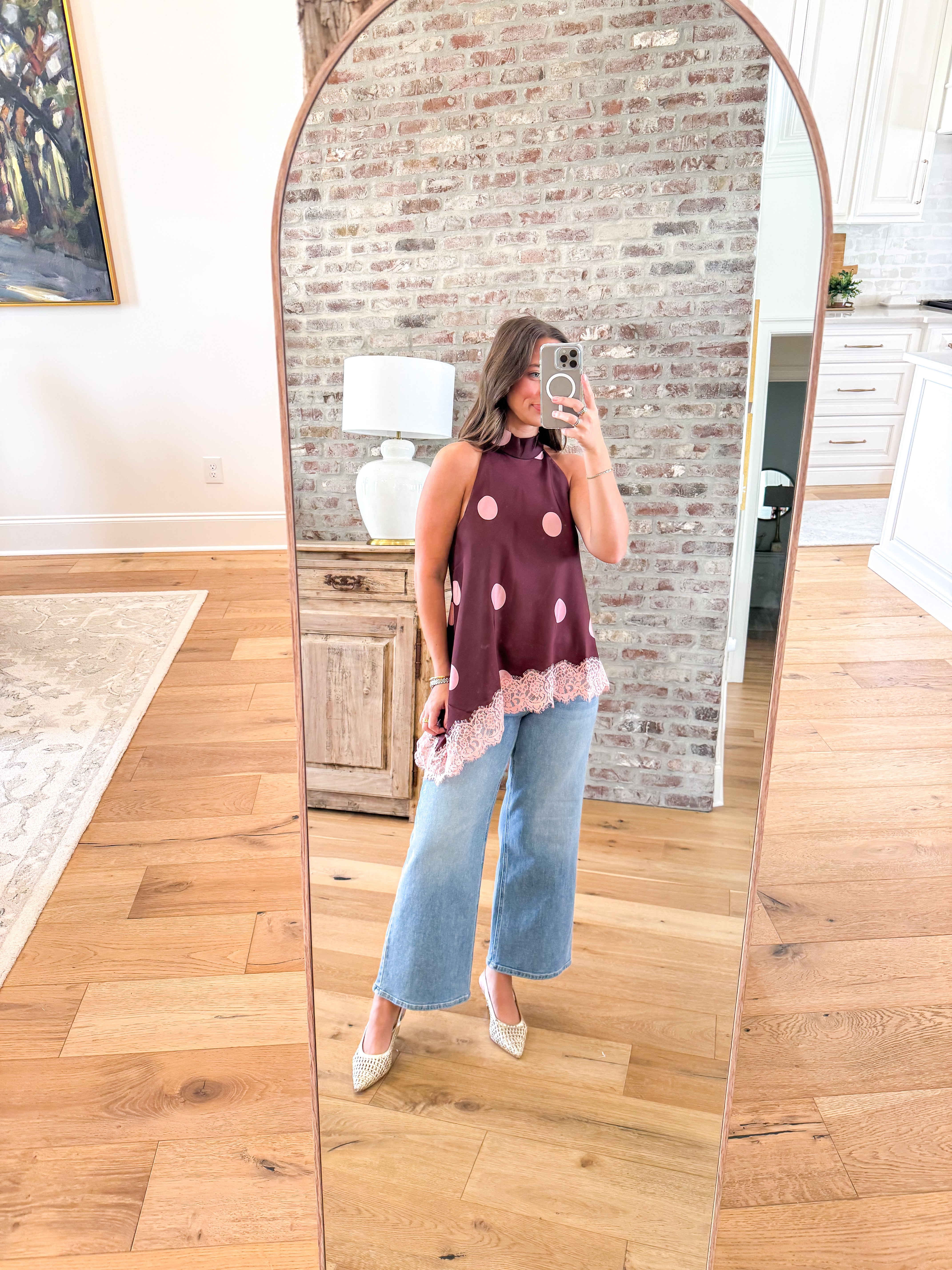 Burgundy Dot Satin Halter Top