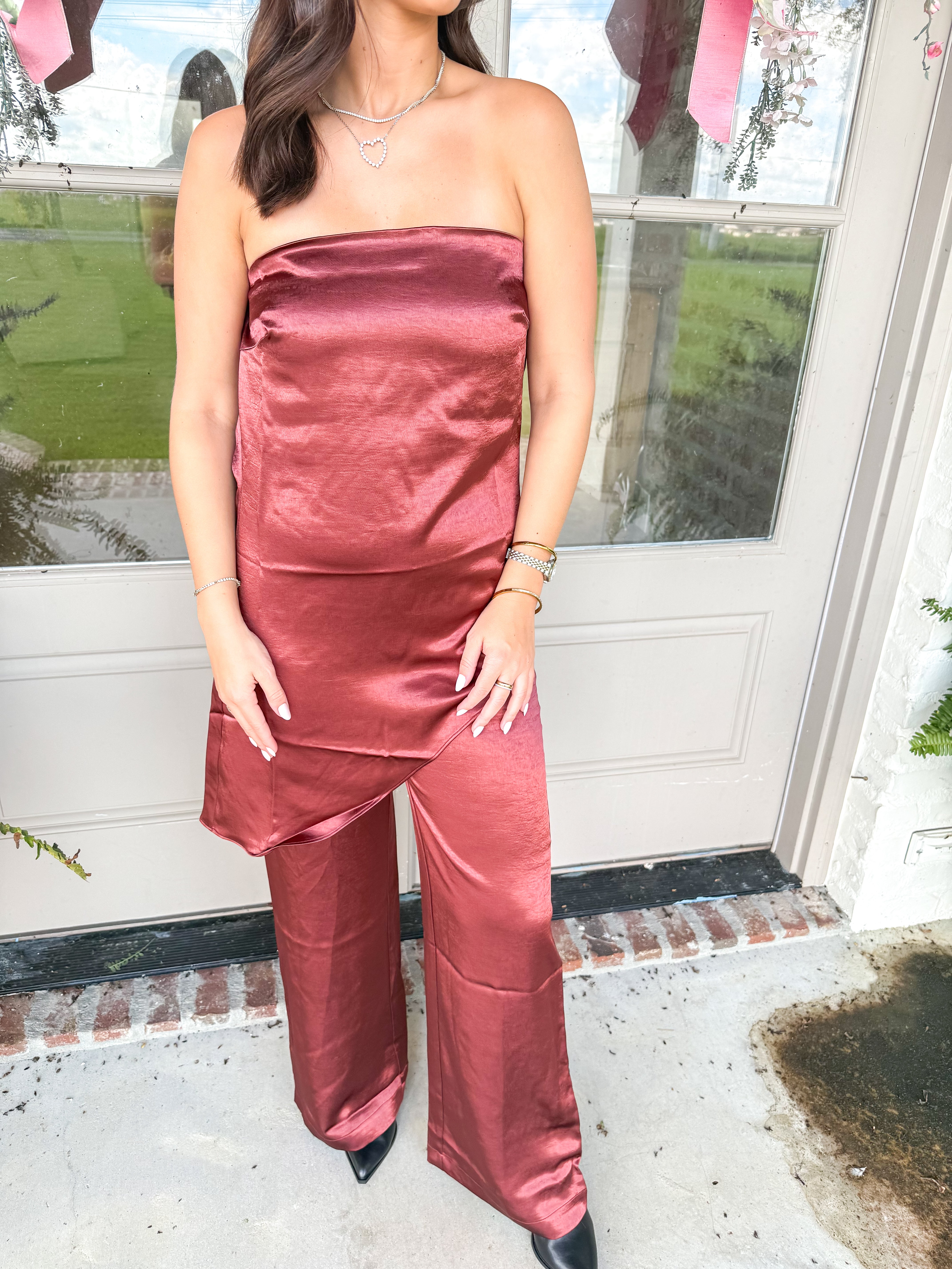 Wine After Midnight Satin Two-Piece Set