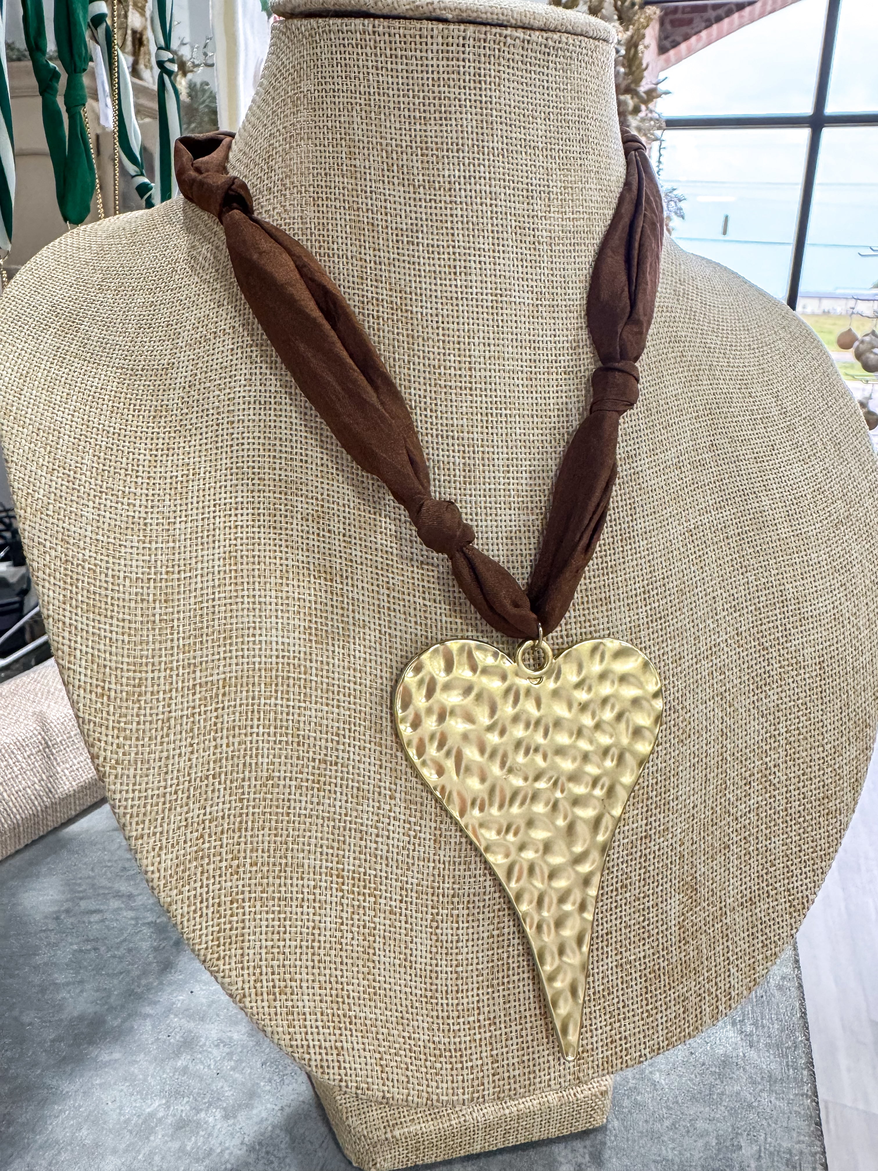 Brown Large Heart Scarf Necklace