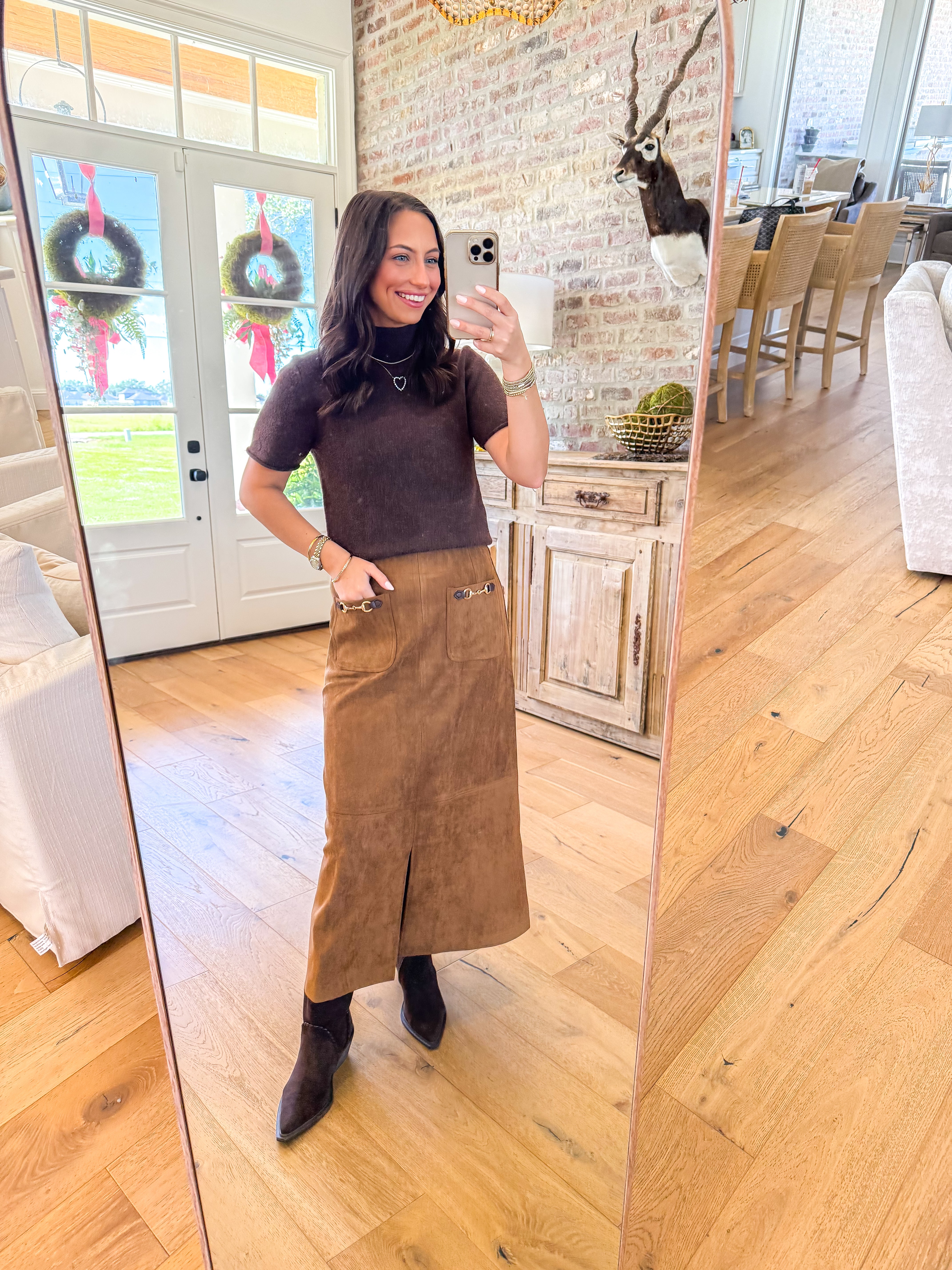 The Mock Neck Knit Top Brown