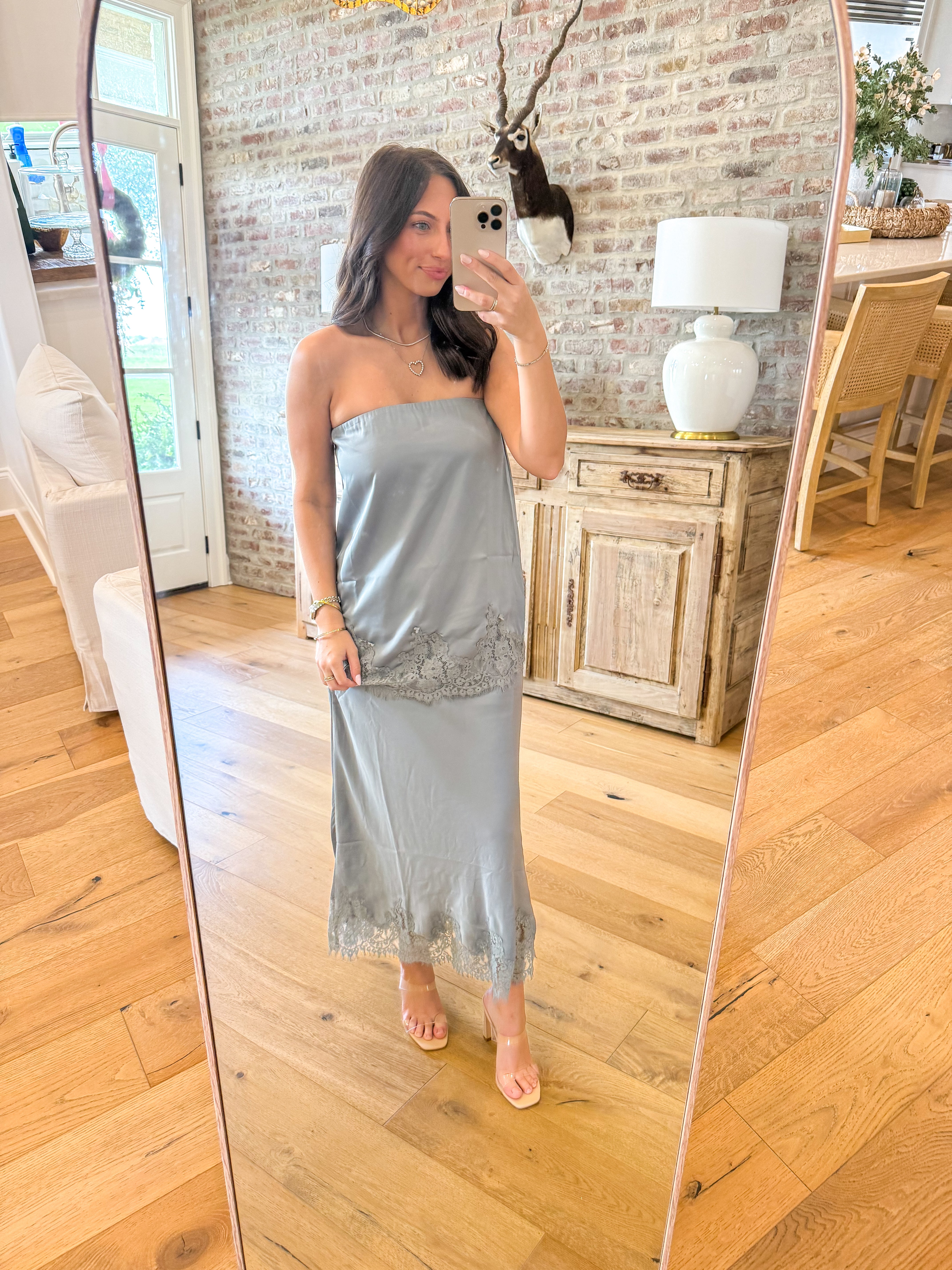 Grey Charm Satin Lace Set