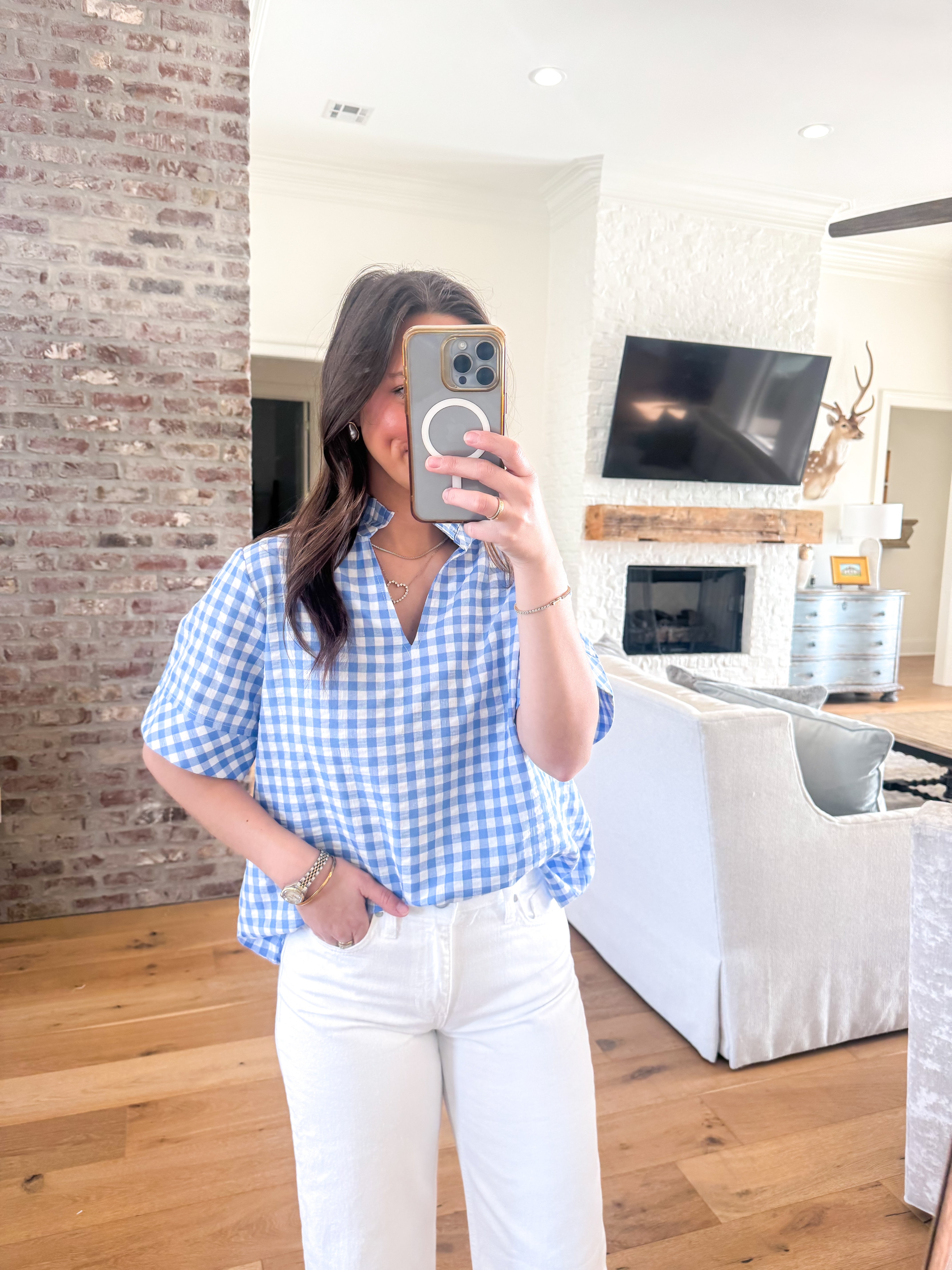 Harlow Blue Gingham Top