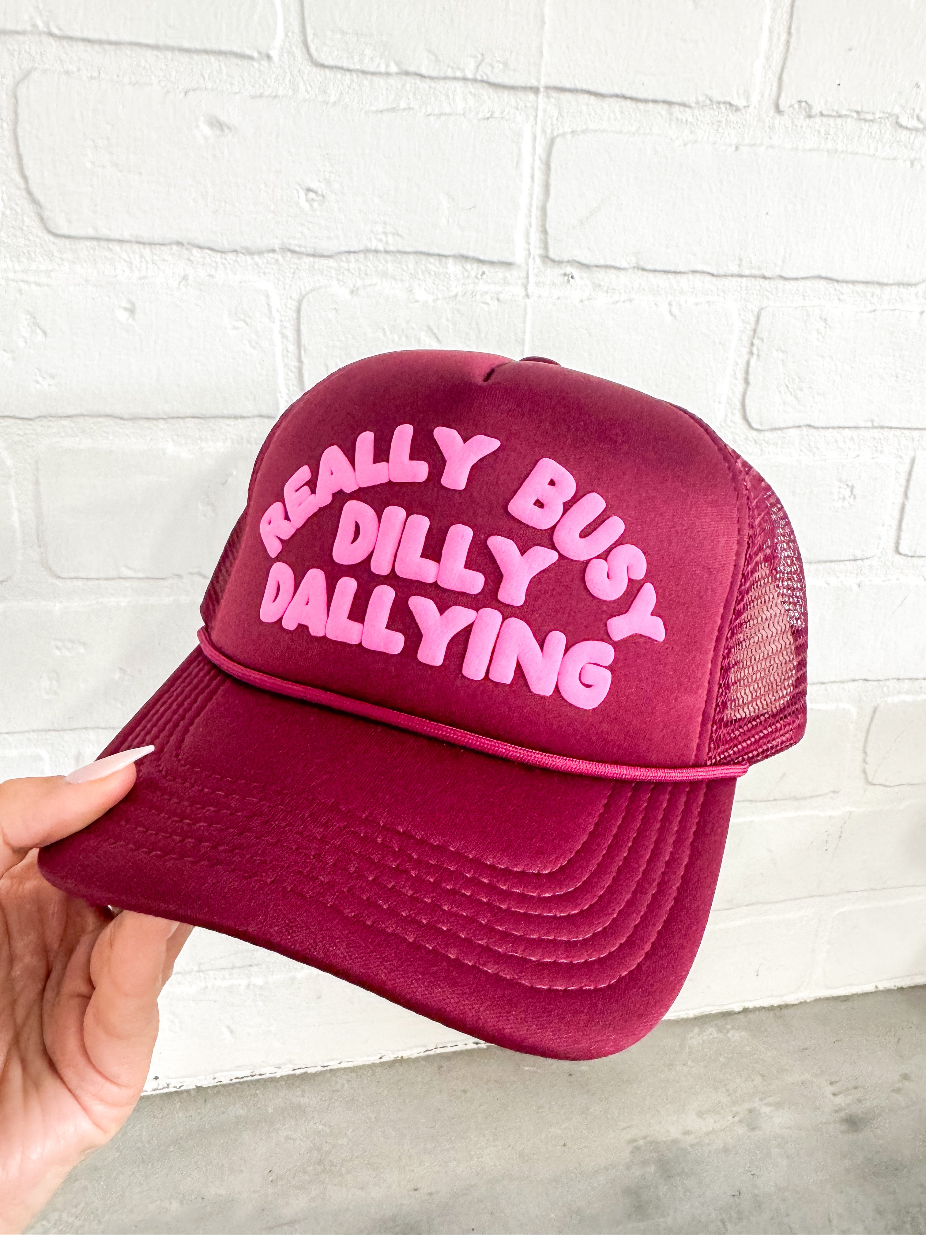 Dilly Dally Burgundy/Pink Trucker Hat