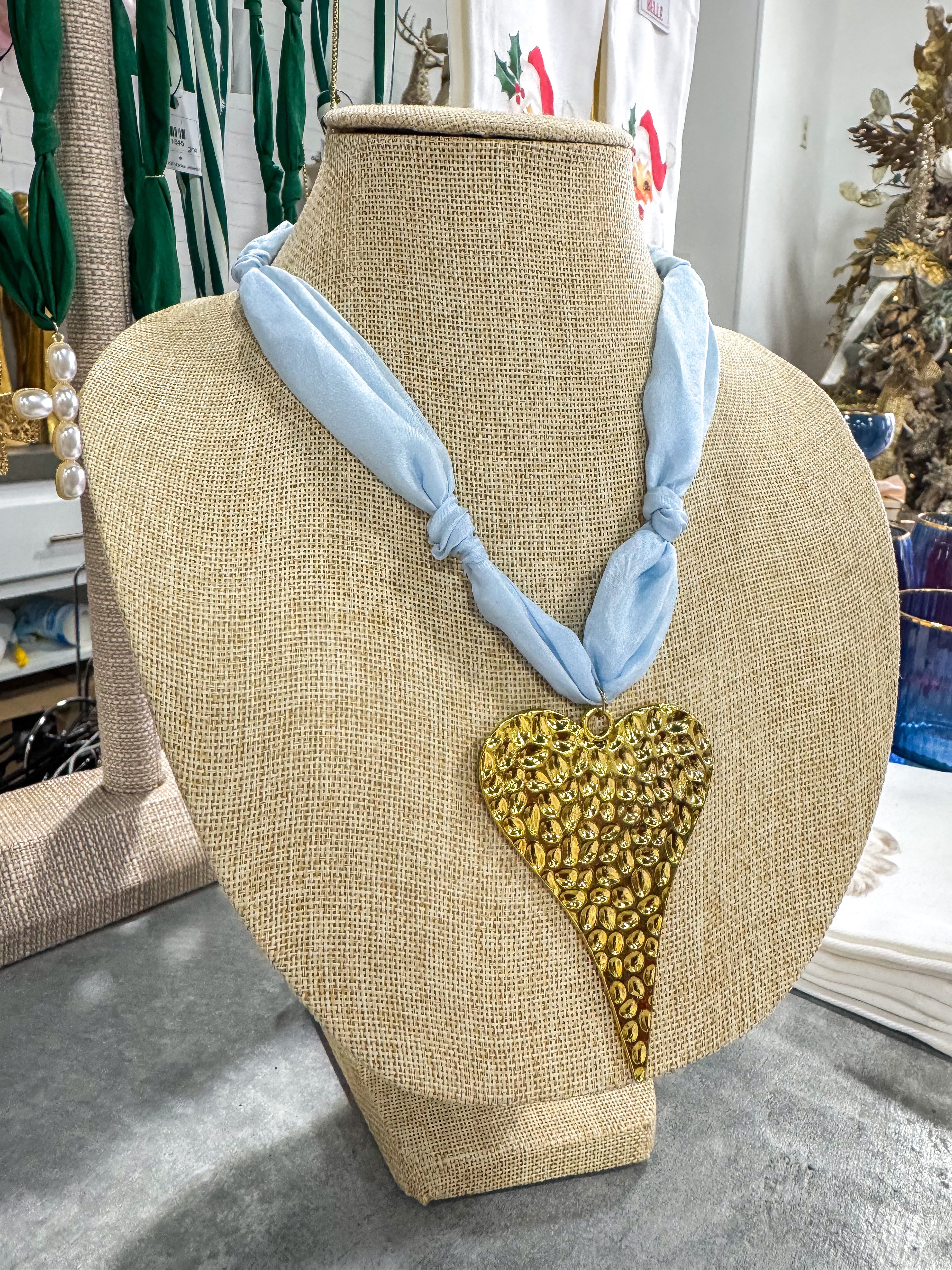 Baby Blue Large Closed Heart Scarf Necklace