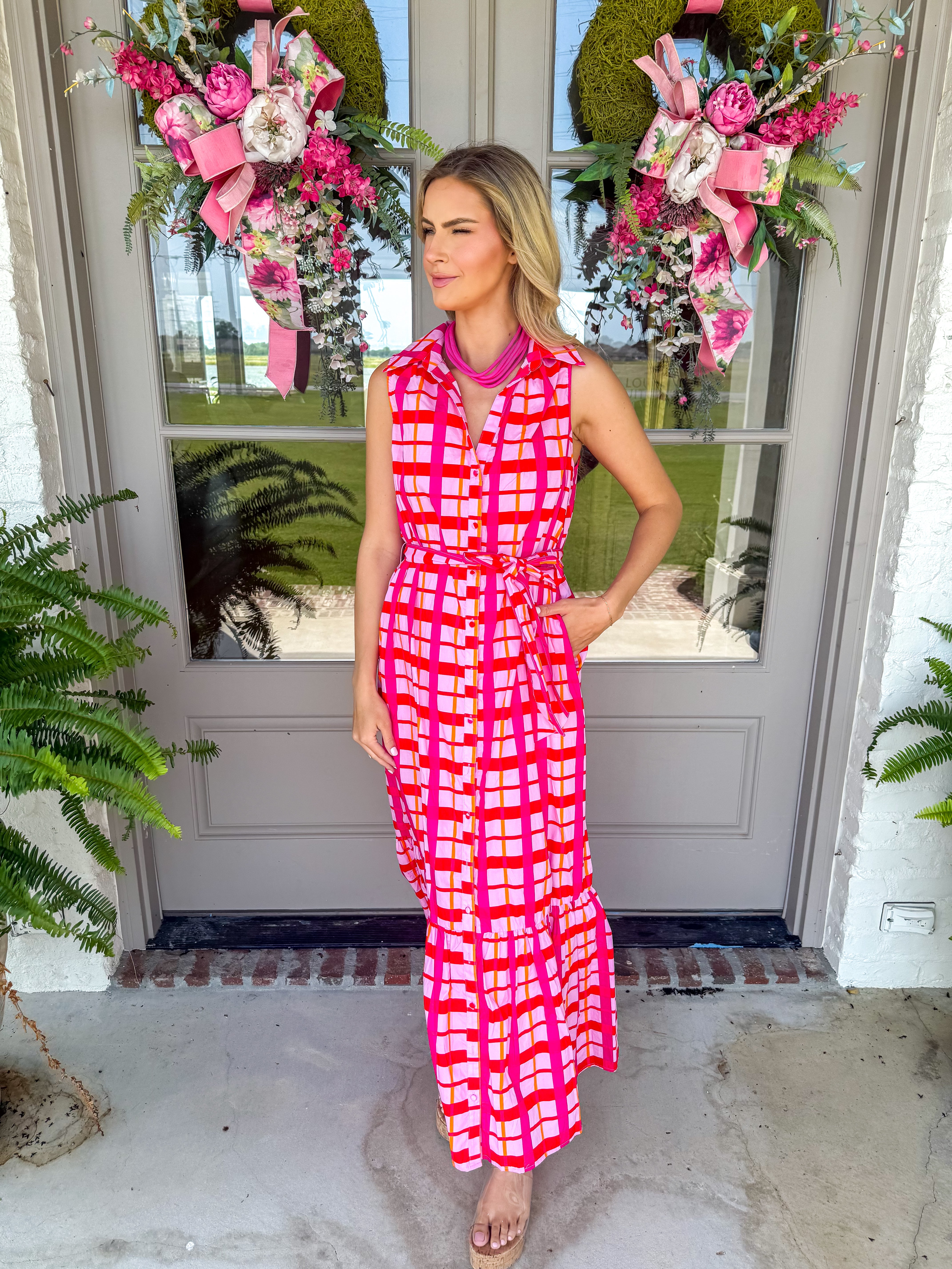 Darvy Checker Cileah Collared Maxi Dress