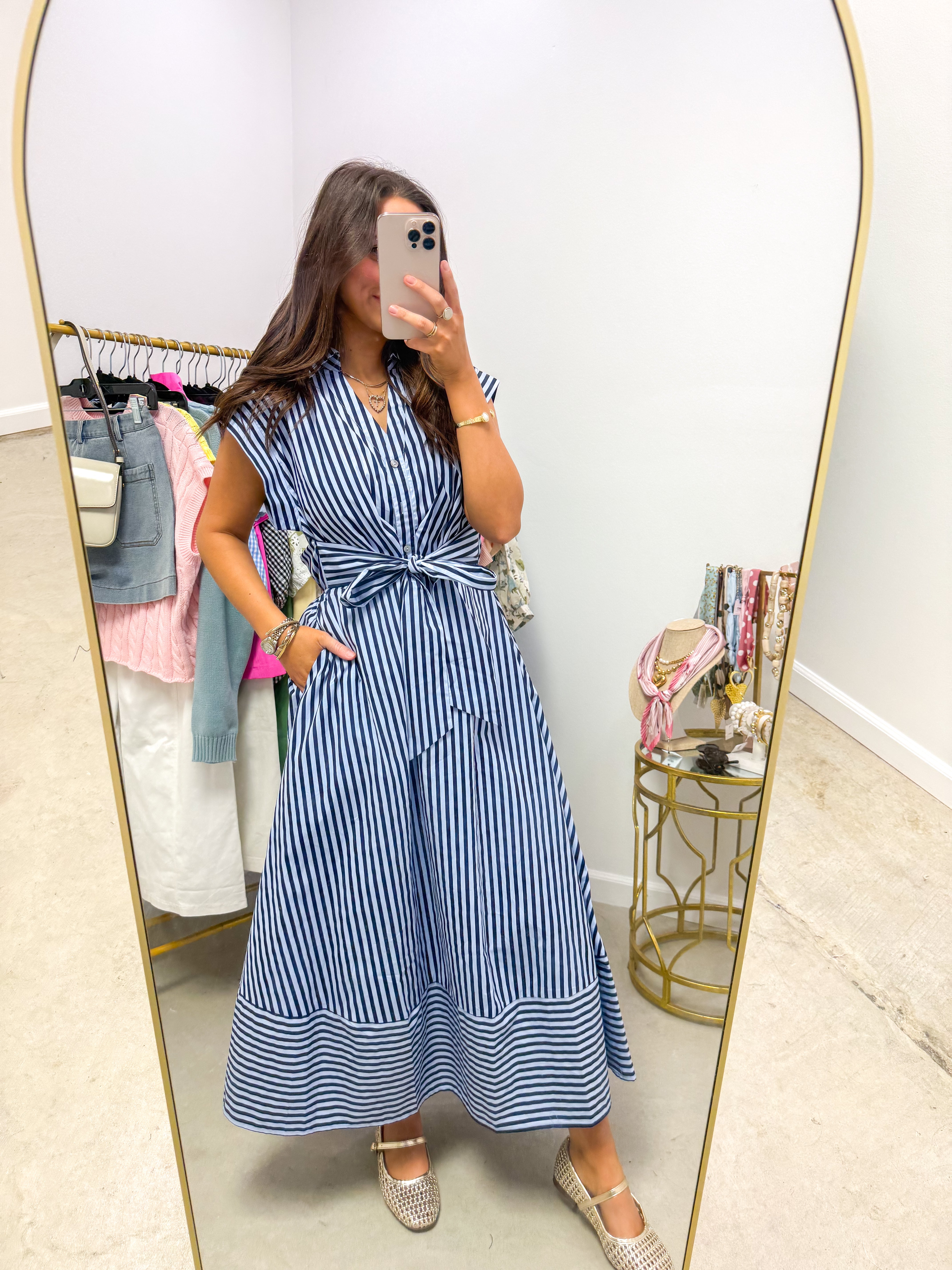 Polished Lines Navy Striped Midi