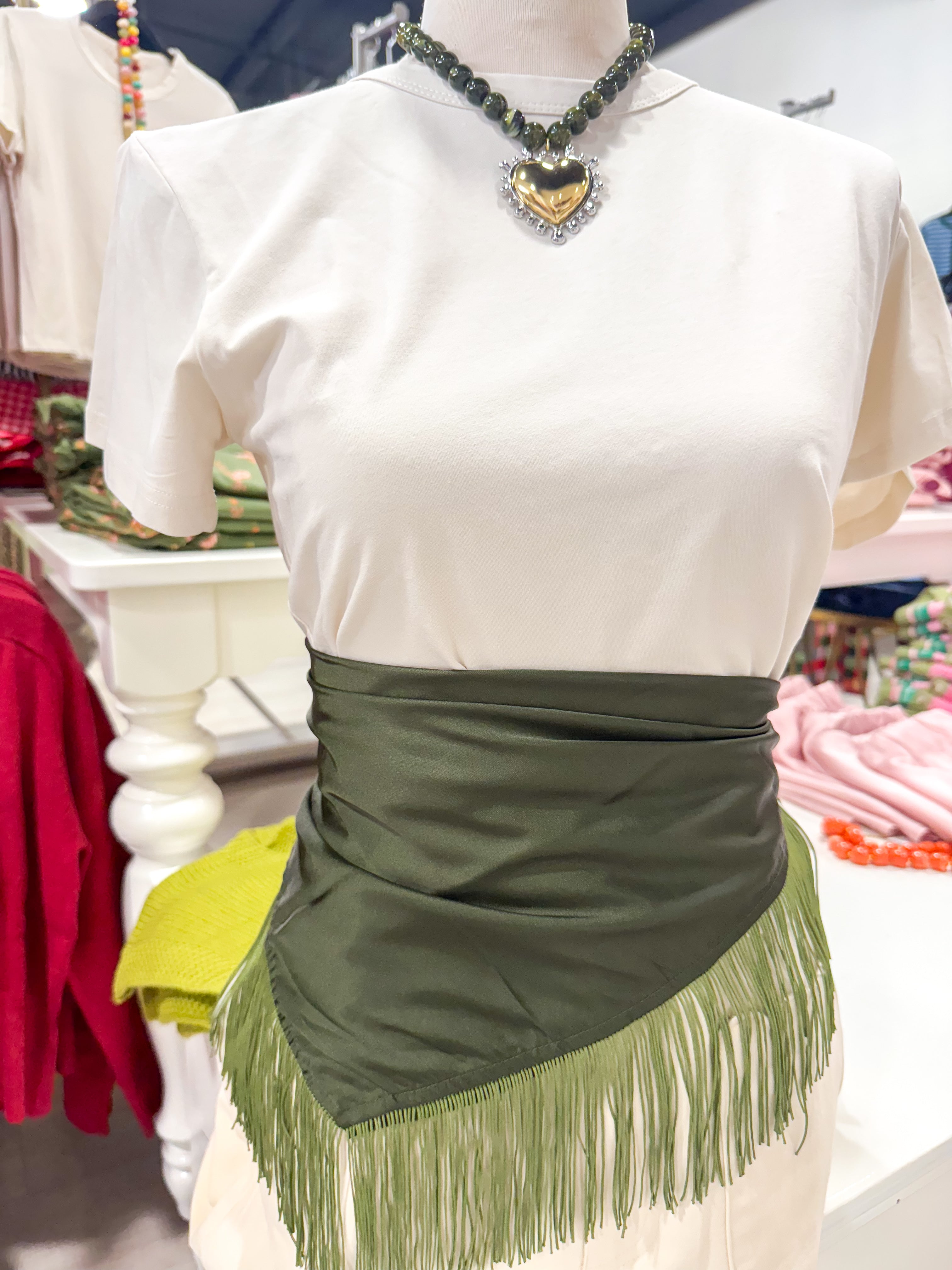 Solid Fringe Scarf Ollive Green