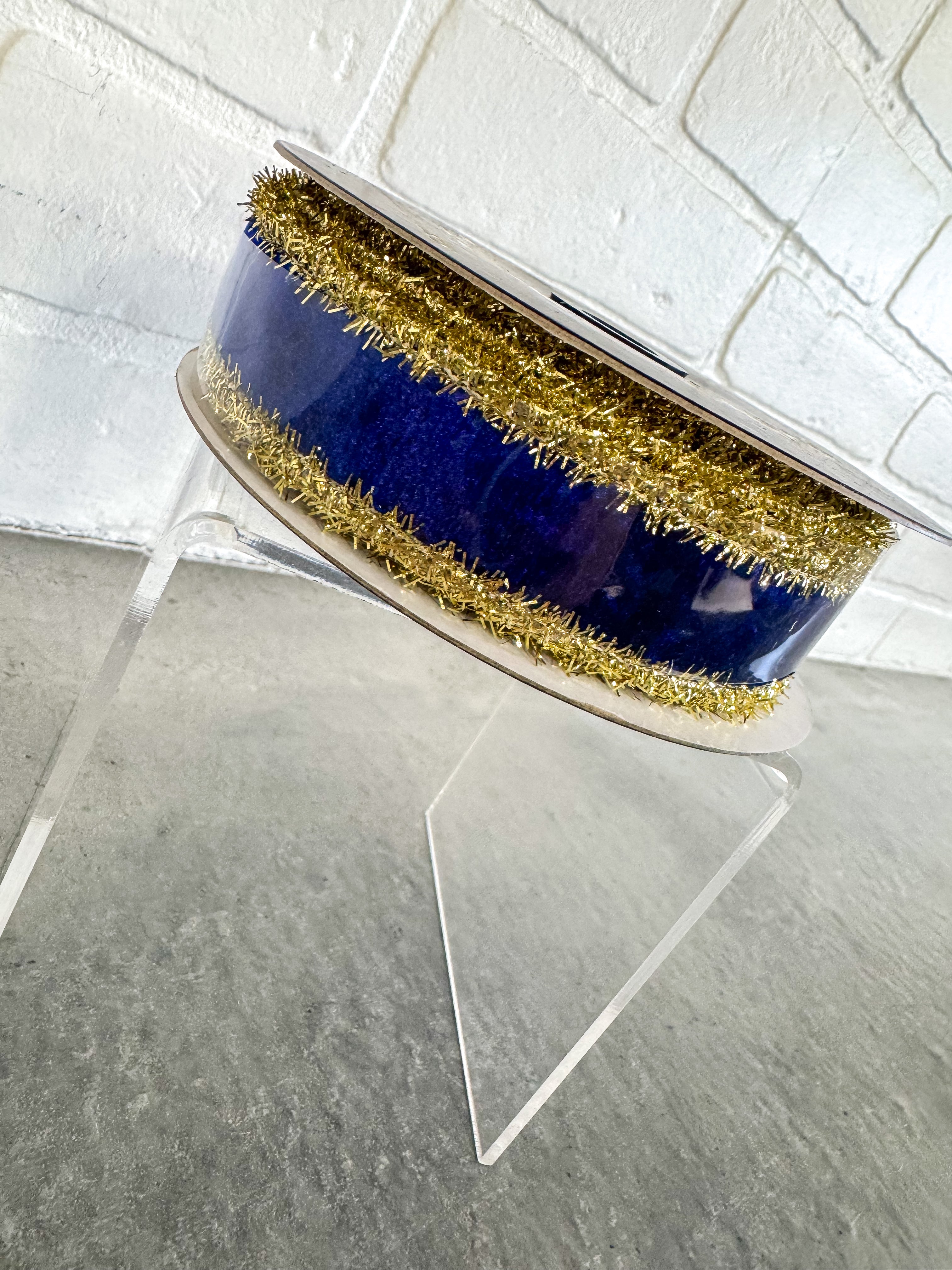 John Mark Ribbon Velvet Metallic Dupion DBL Fused Tinsel Edge Blue- 1x10yd
