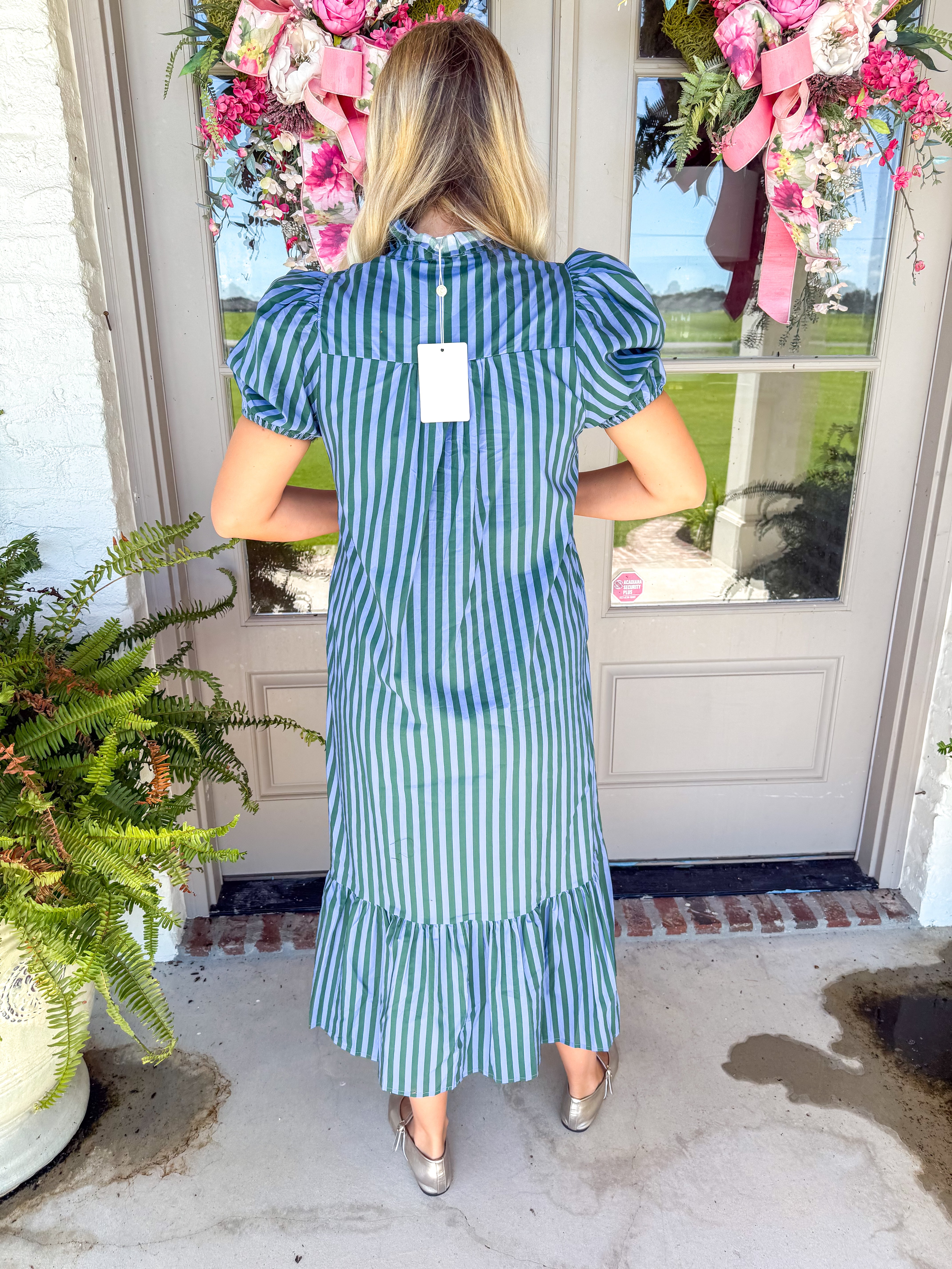 Sunlit Stripe Midi Dress Blue/Green