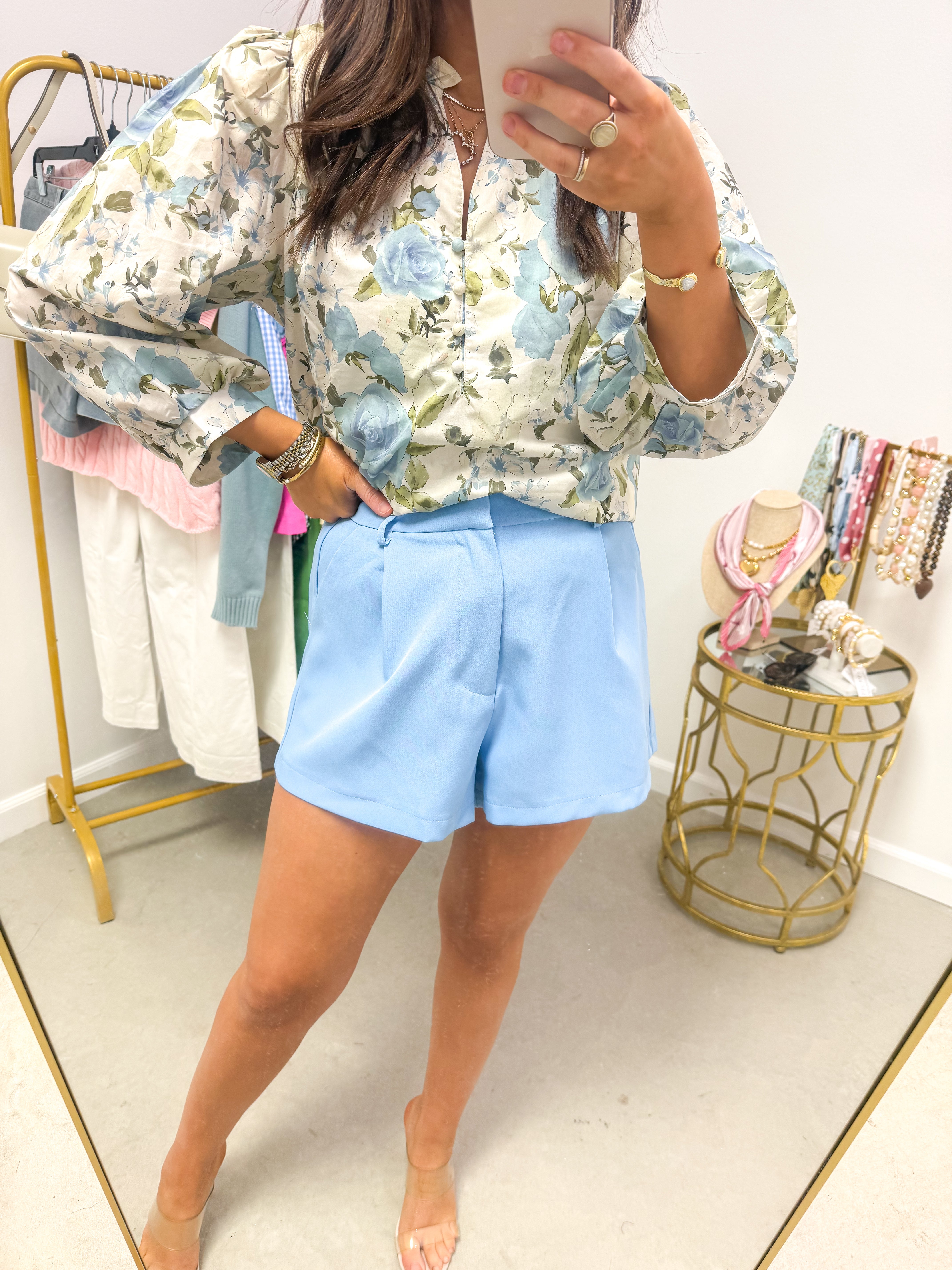 Heather Blue High-Waisted Tailored Short