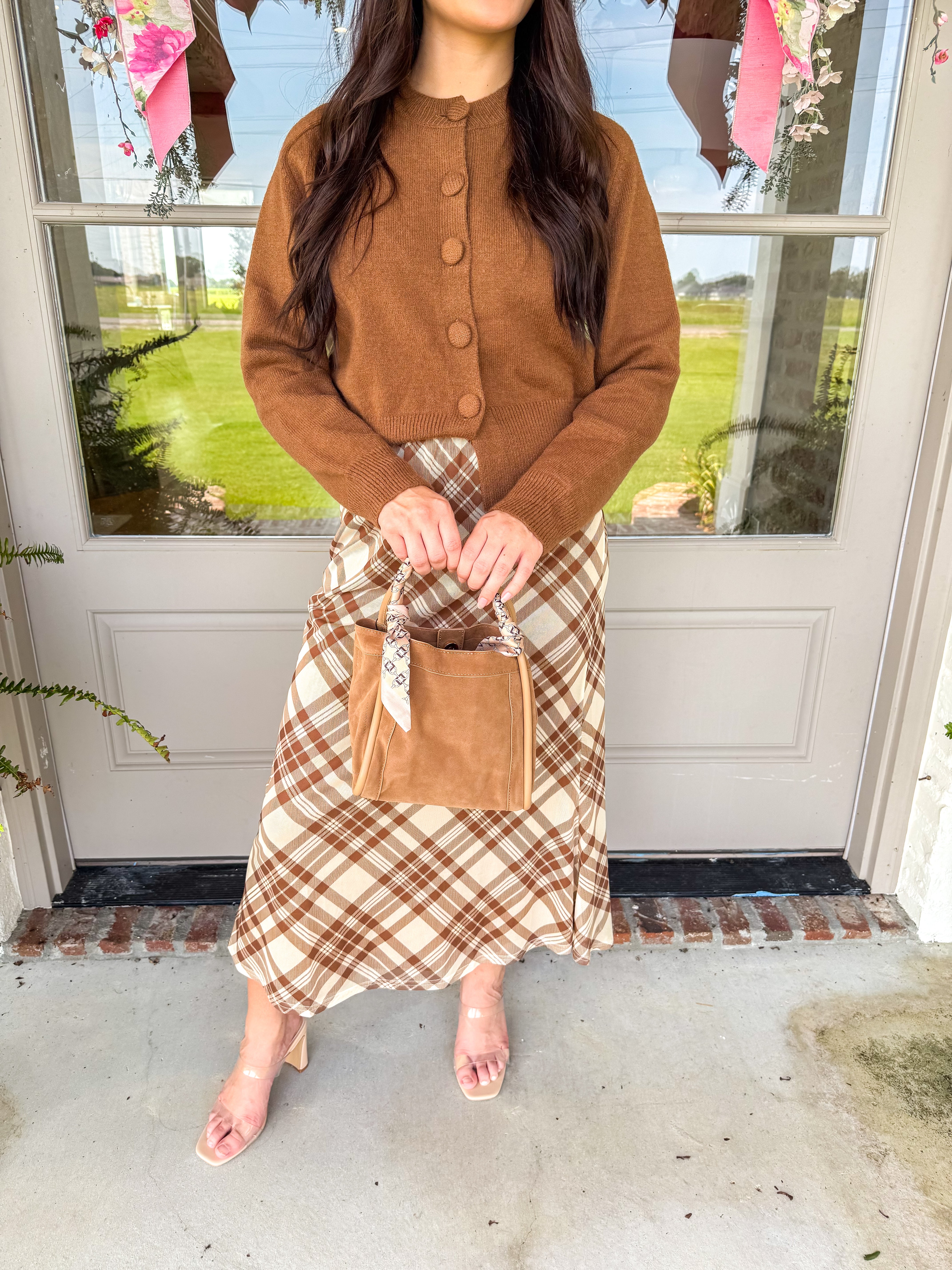 Diagonal Plaid Midi Skirt