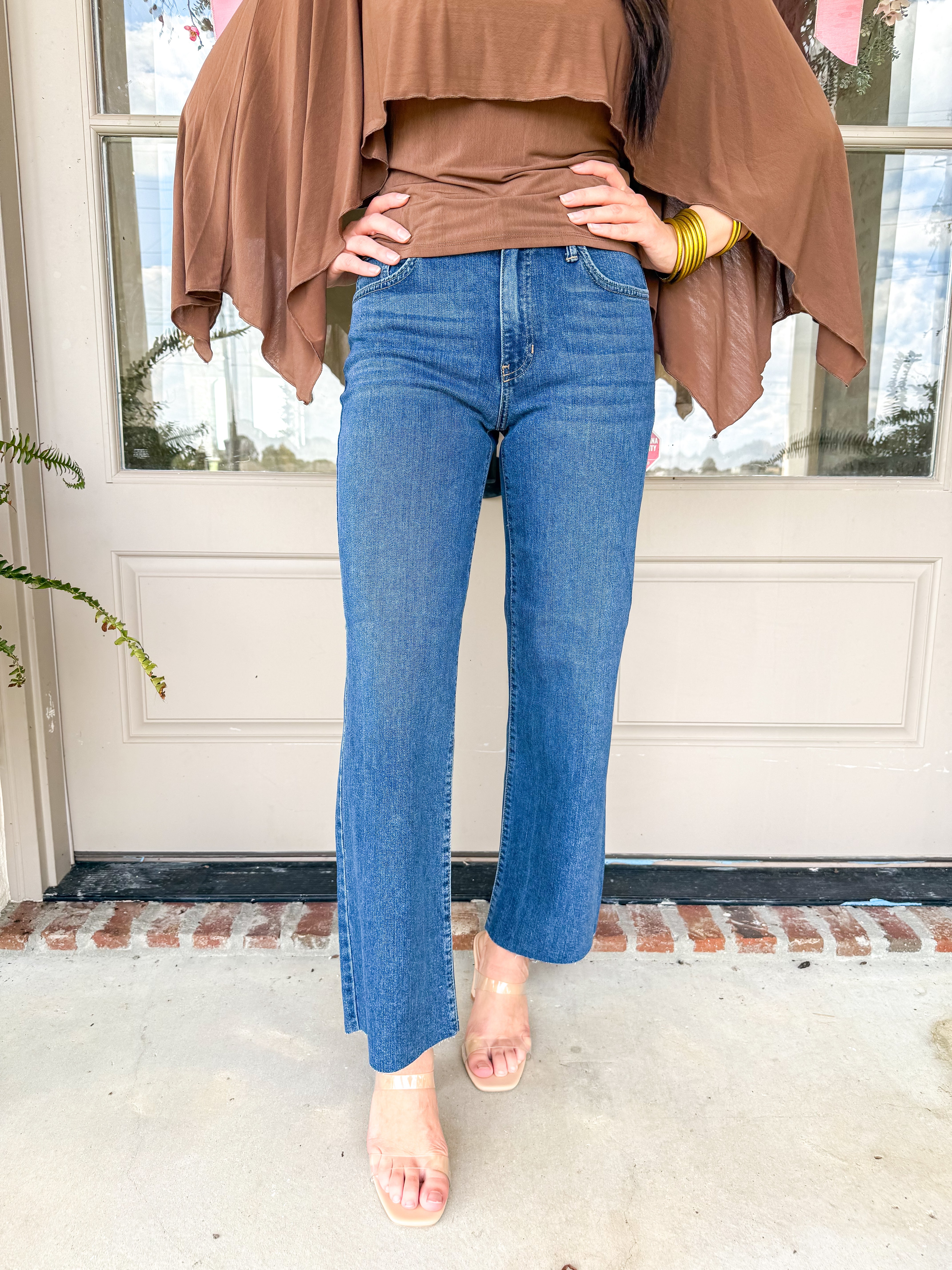 Straight Leg Scissor Cut Hem Dark Denim