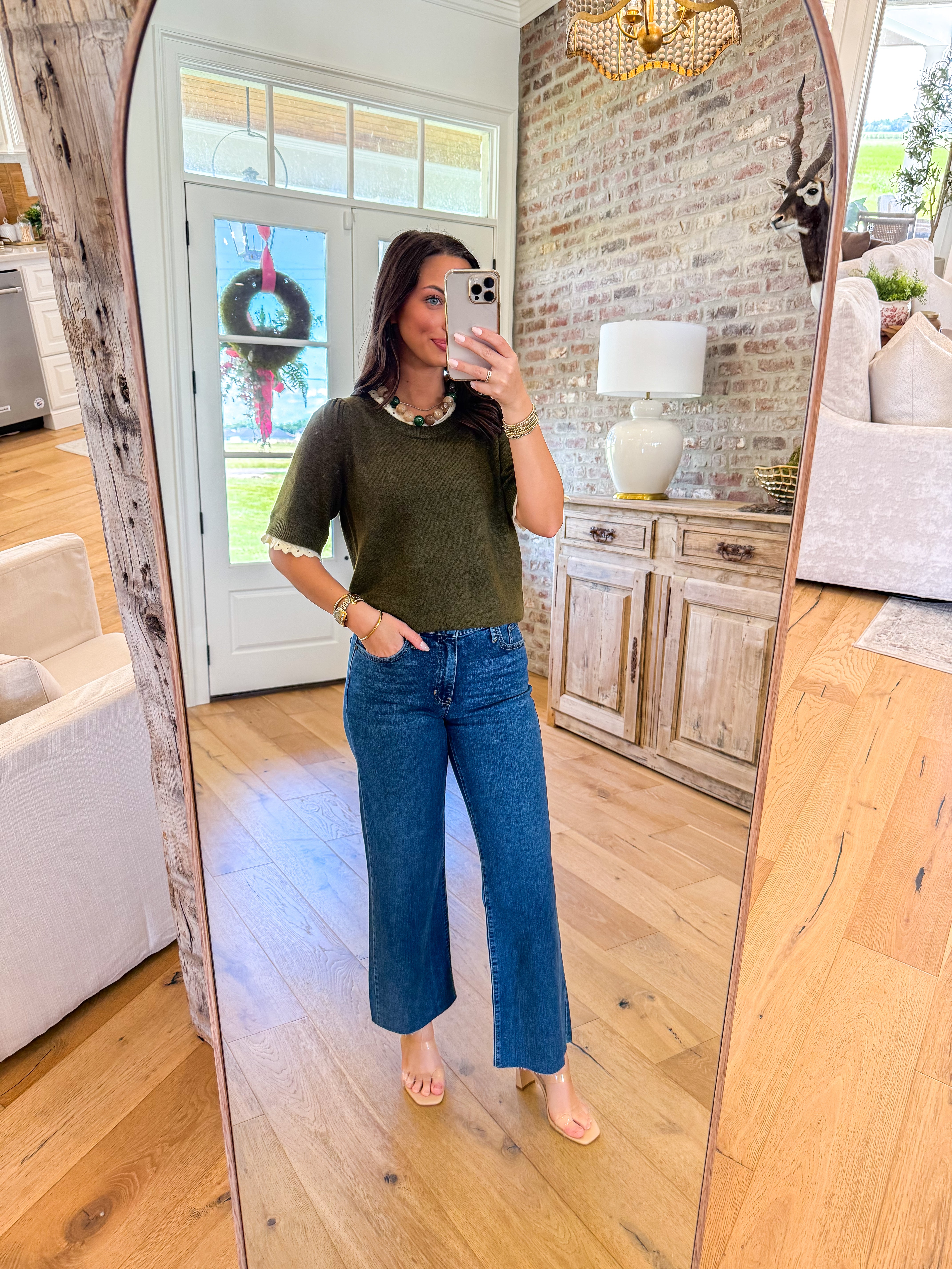 Olive & Ivory Scallop Sweater