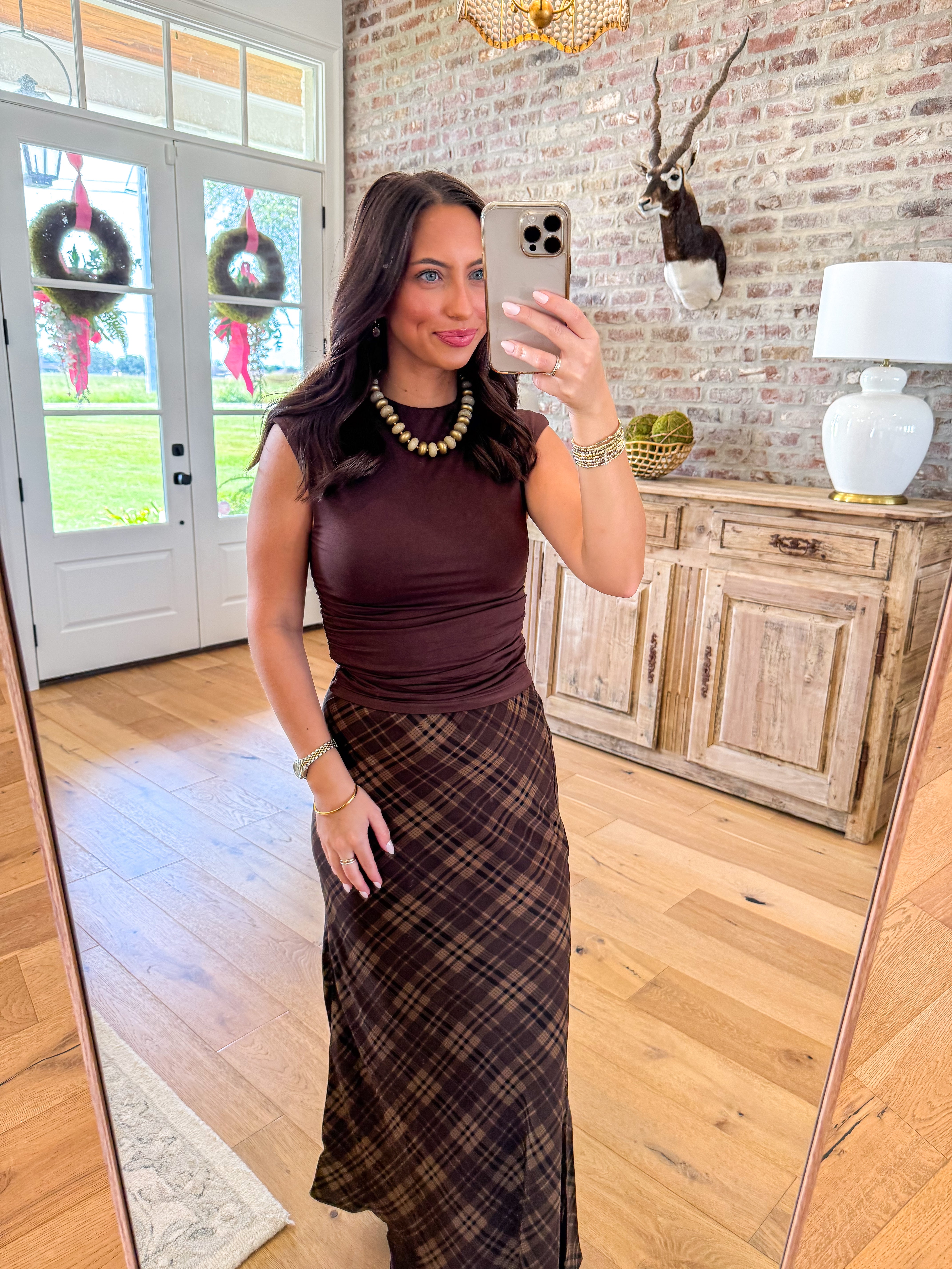 Cocoa Ruched Mock Neck Top