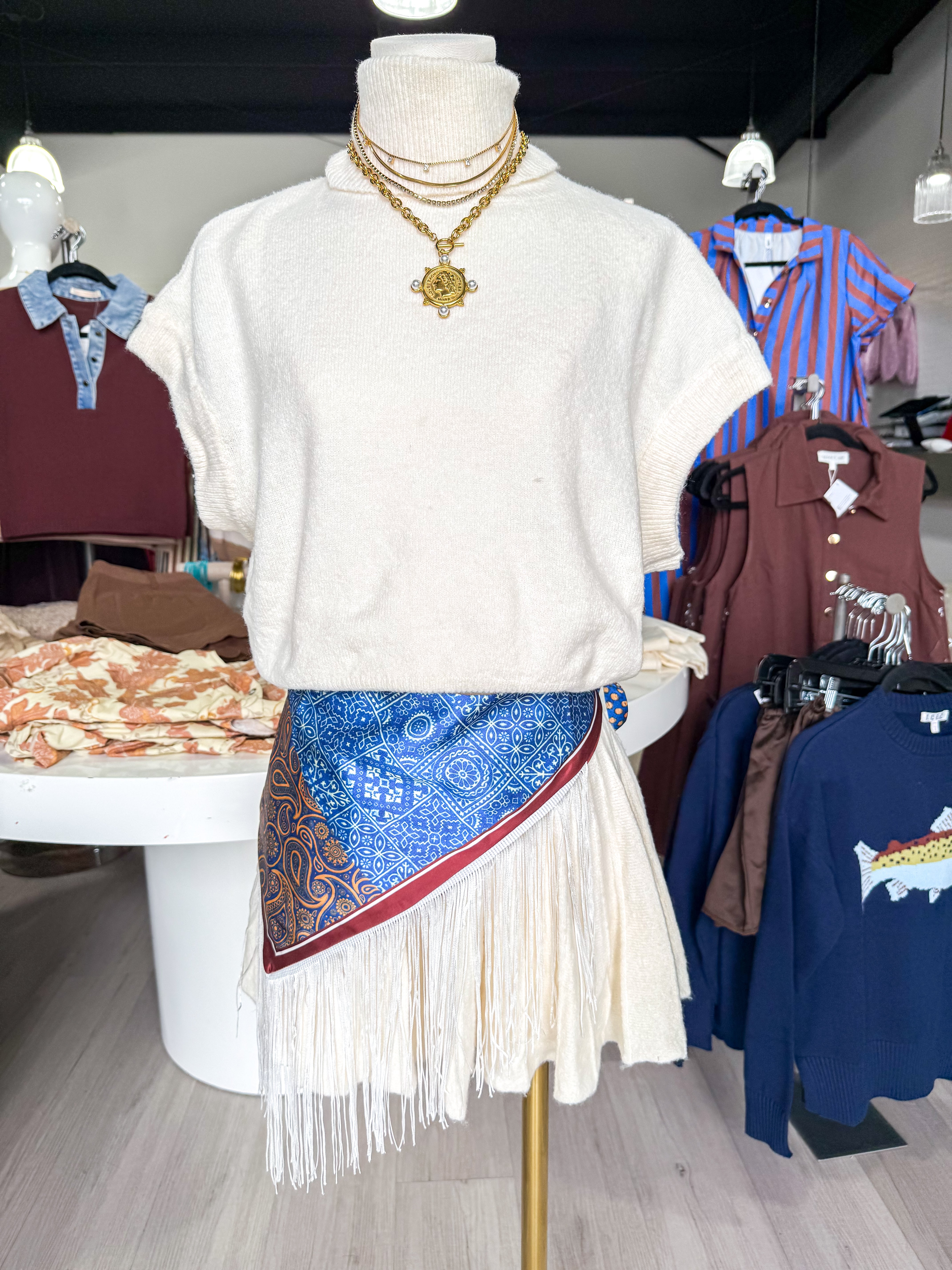 Blue Mutli Fringe Scarf