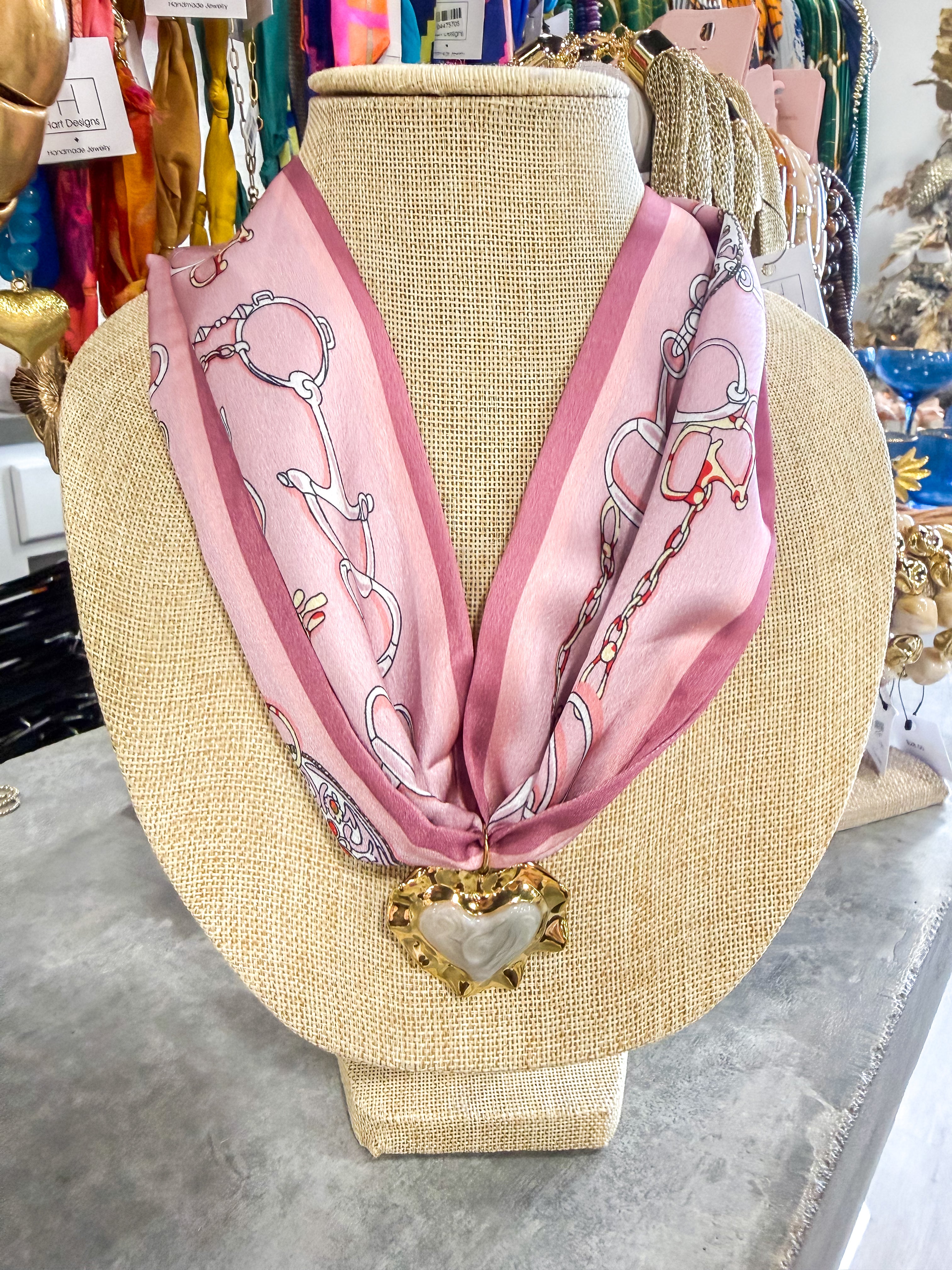 Small Heart Pink Chain Scarf Necklace