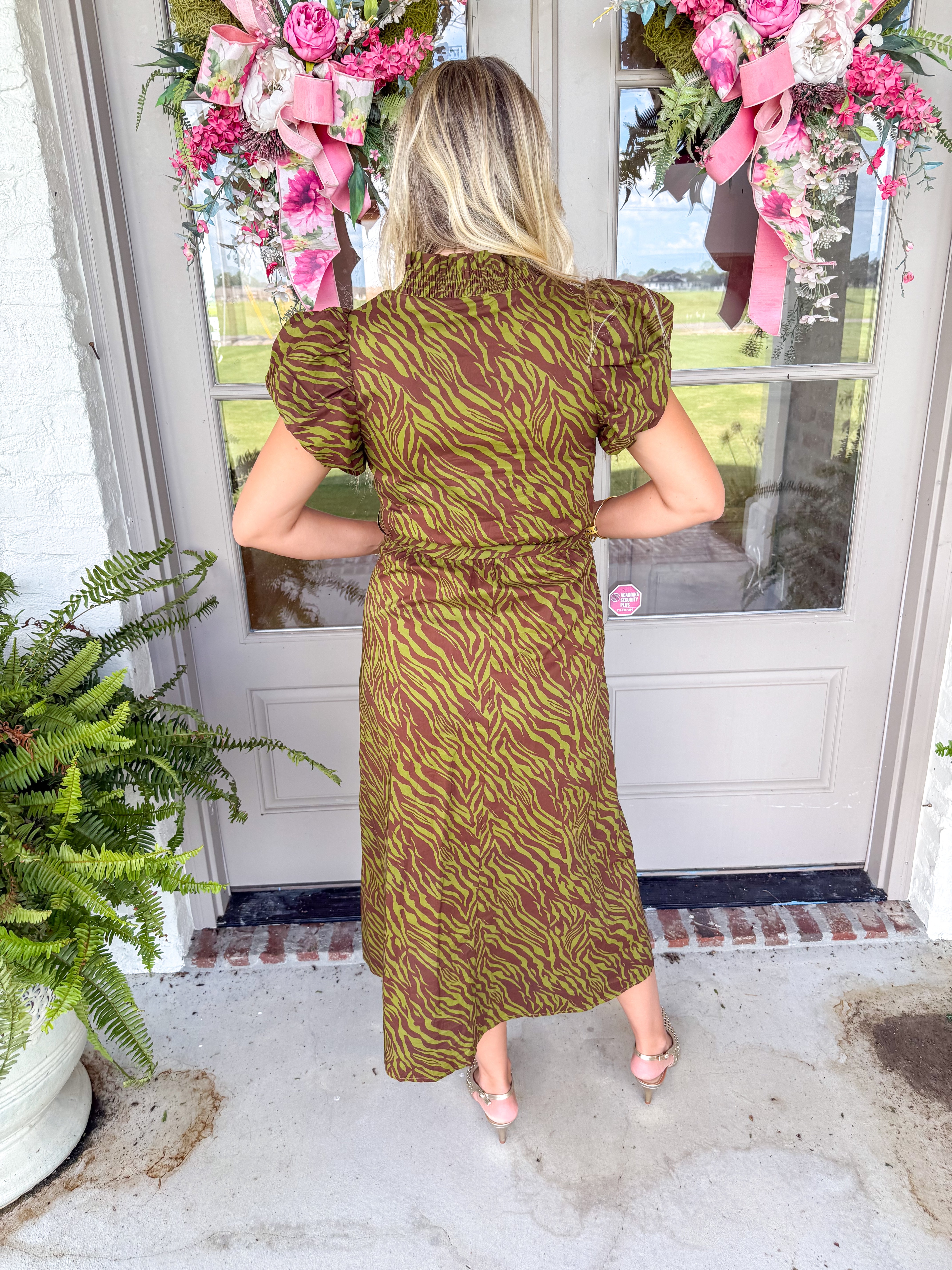 Olive Tiger Print Midi Dress