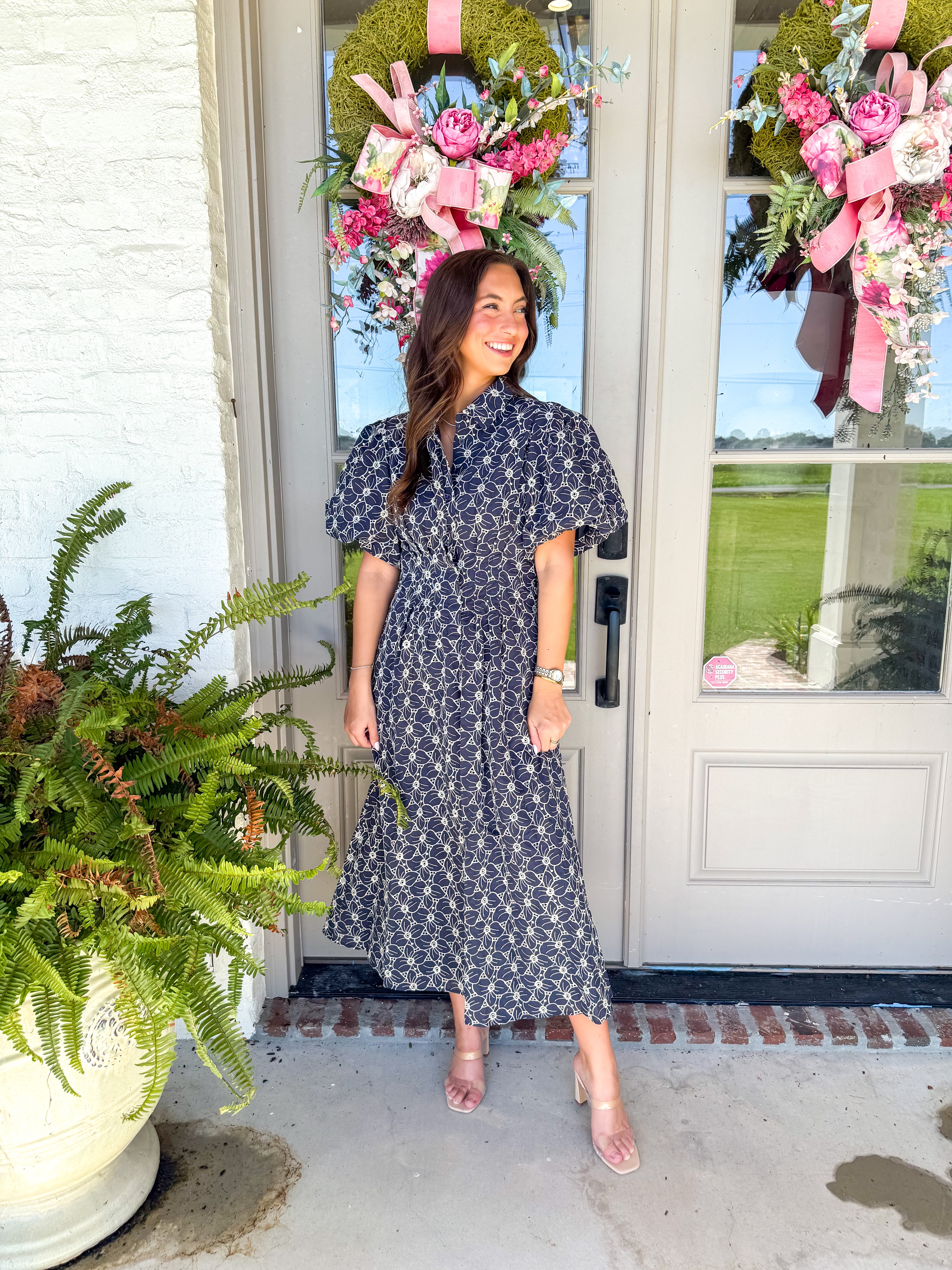 Ellis Eyelet Midi Navy