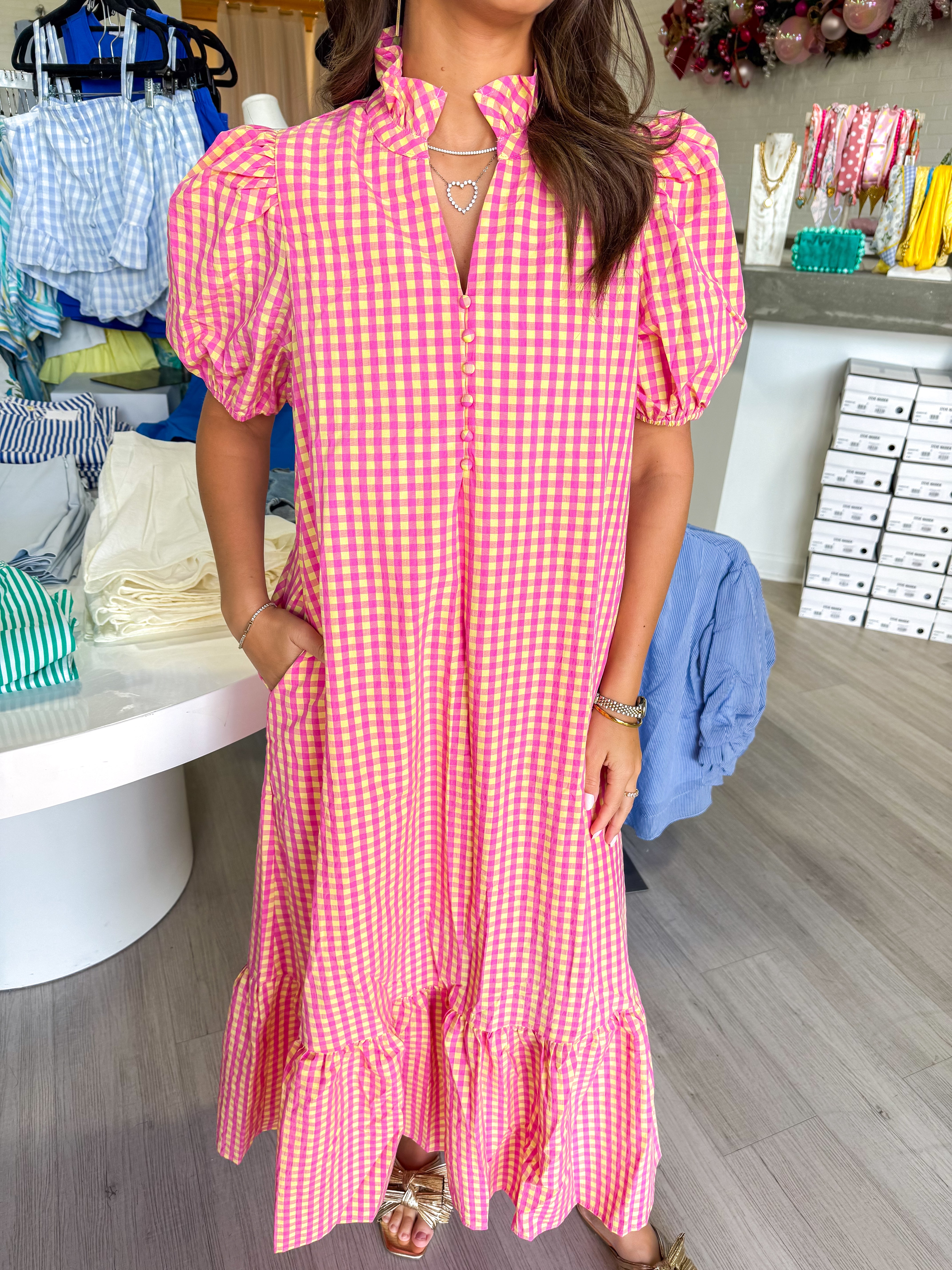 Picnic in the Park Pink Gingham Midi Dress