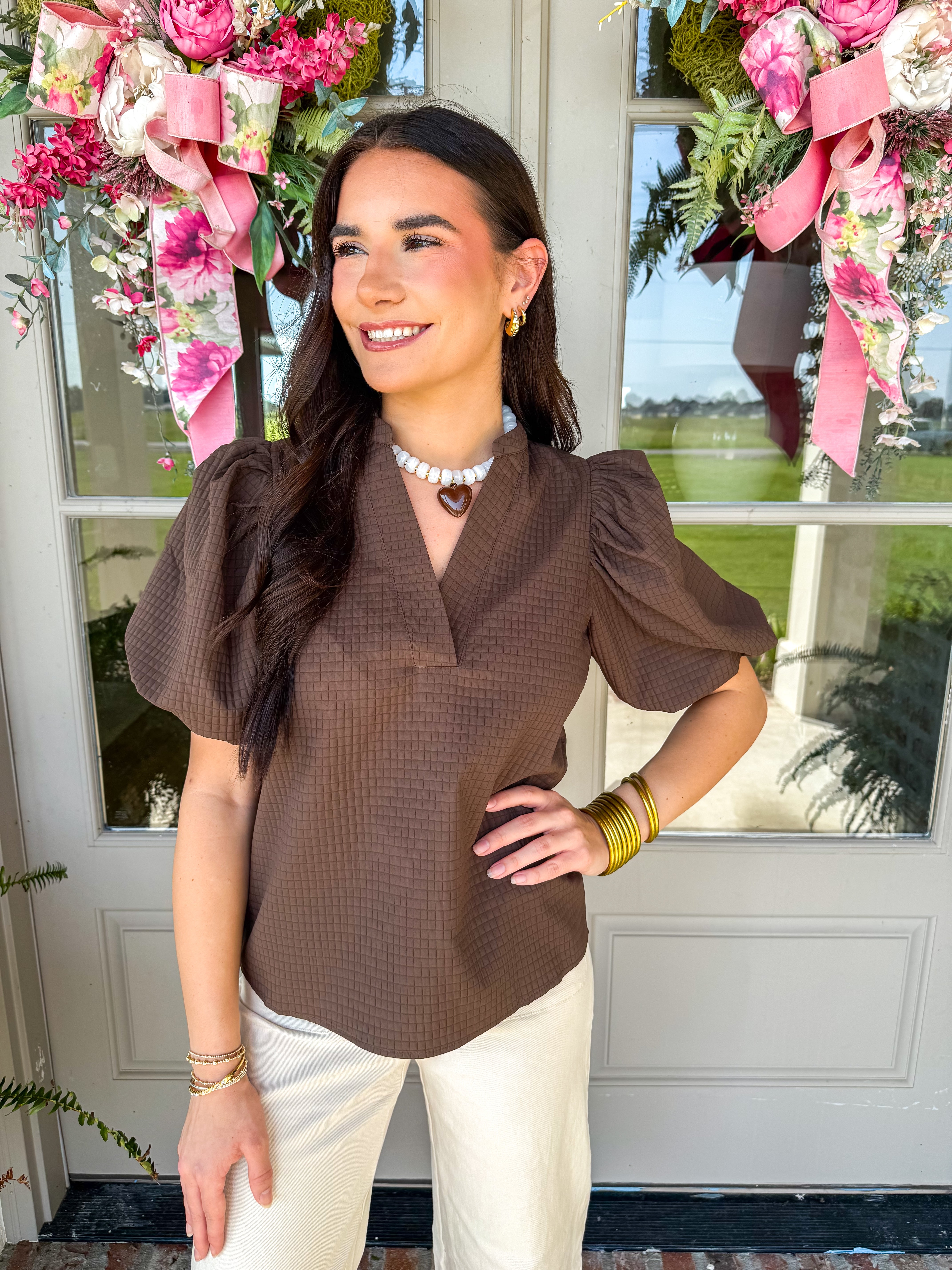 The Hadley Puff Sleeve Top Brown
