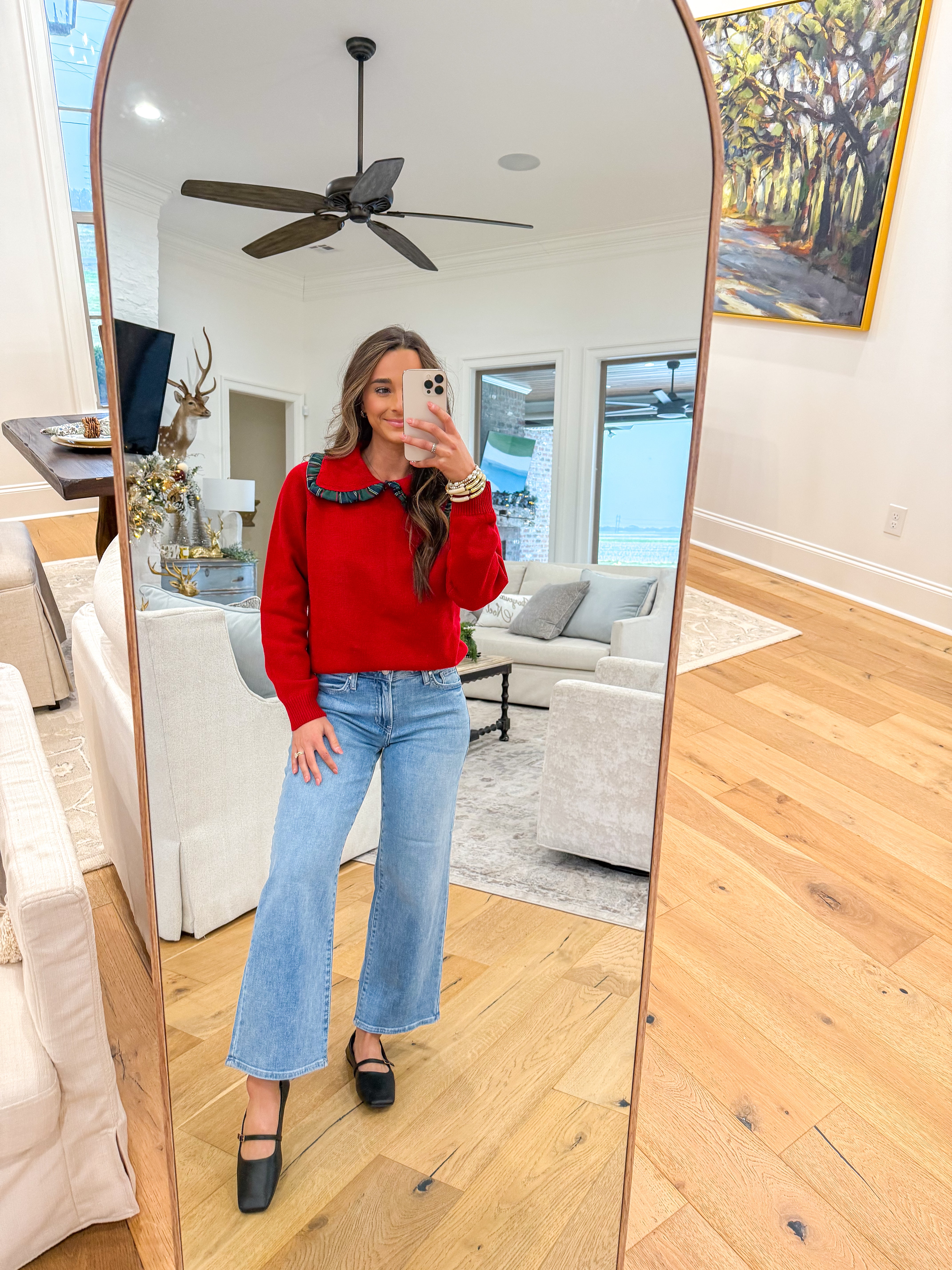 Red Christmas Plaid Ruffle Sweater