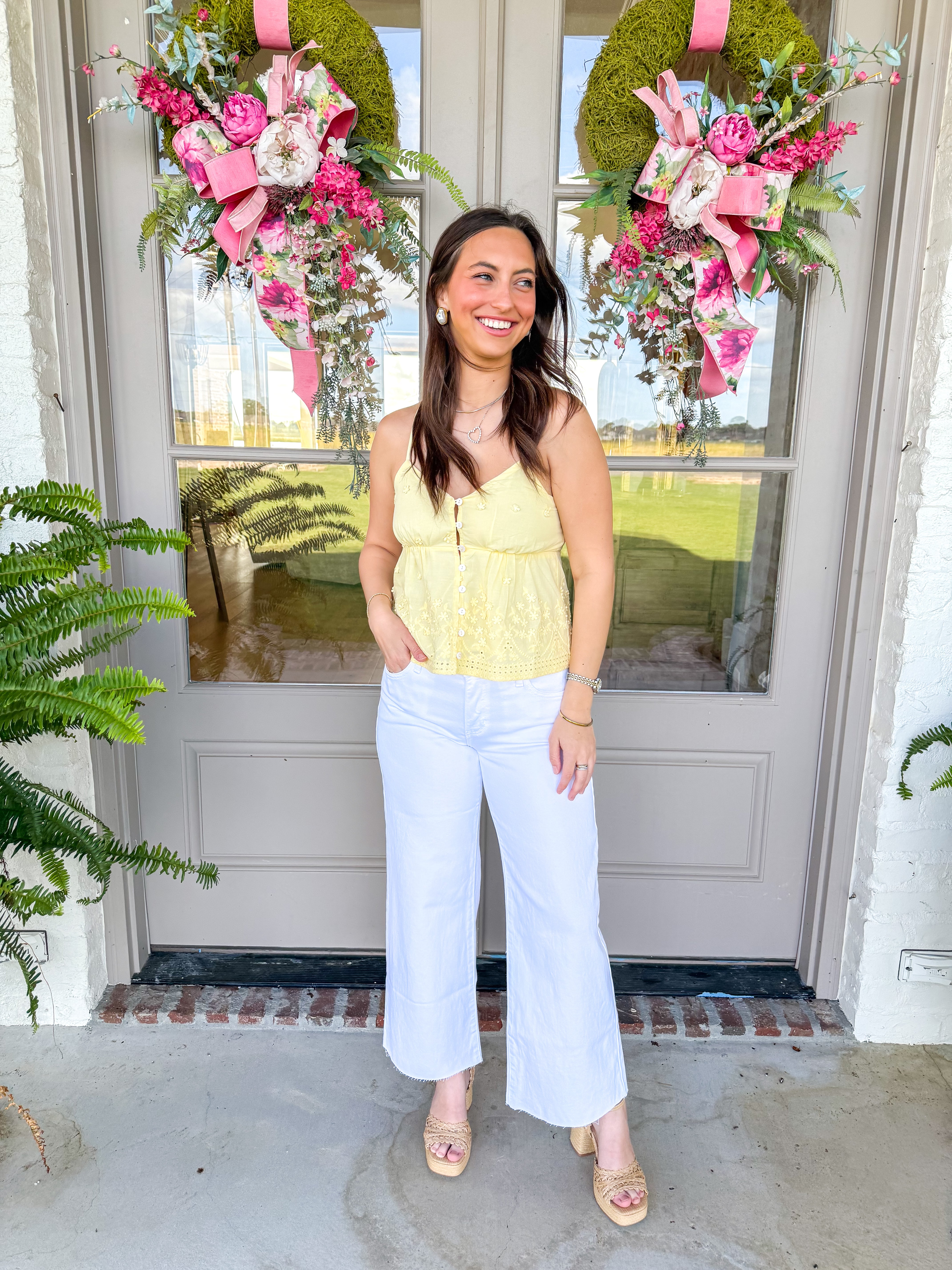 Beachglass Embroidered Tank Yellow