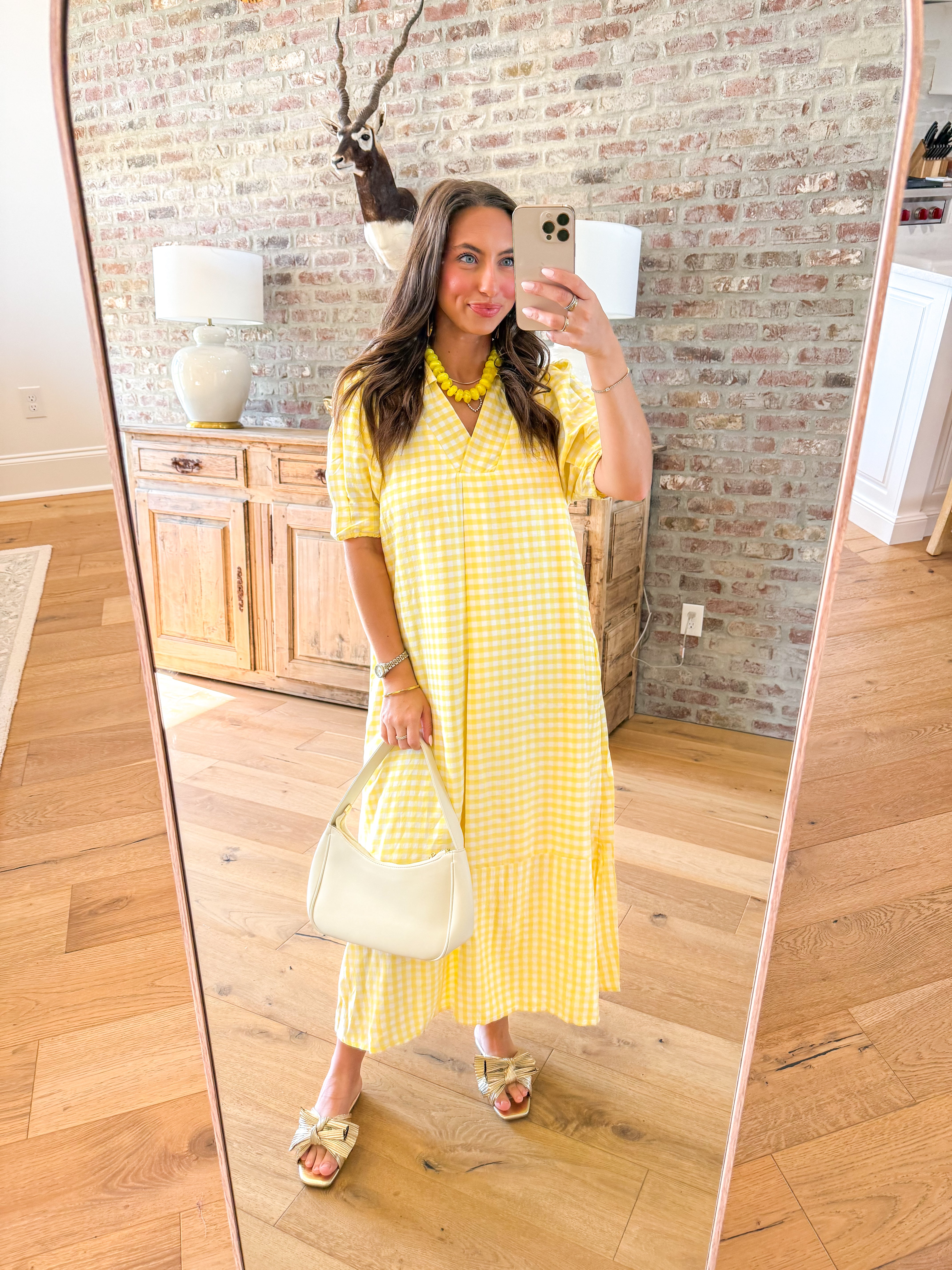 Lemon Gingham Midi Dress