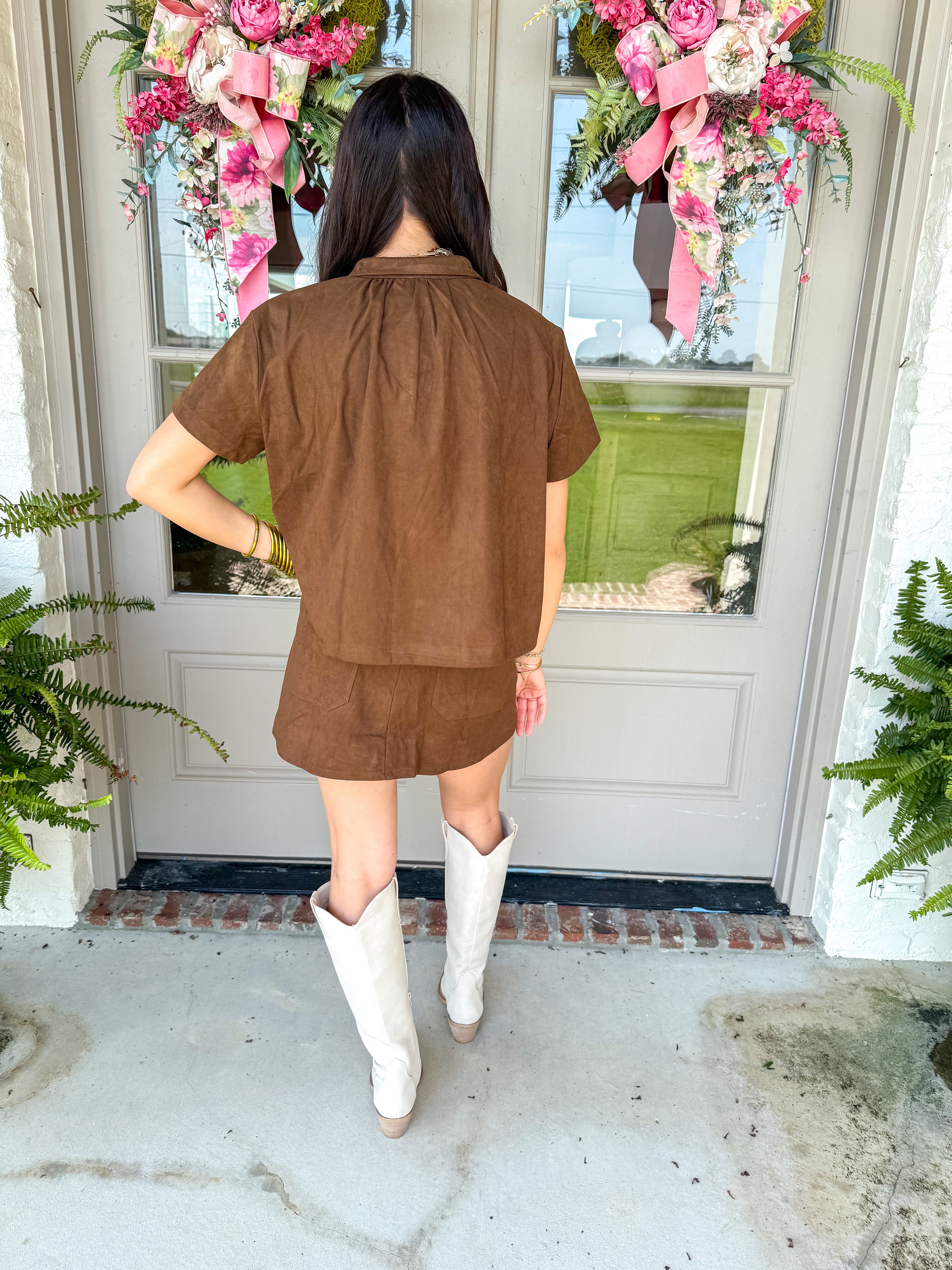 The Camille Suede Skort Set Brown