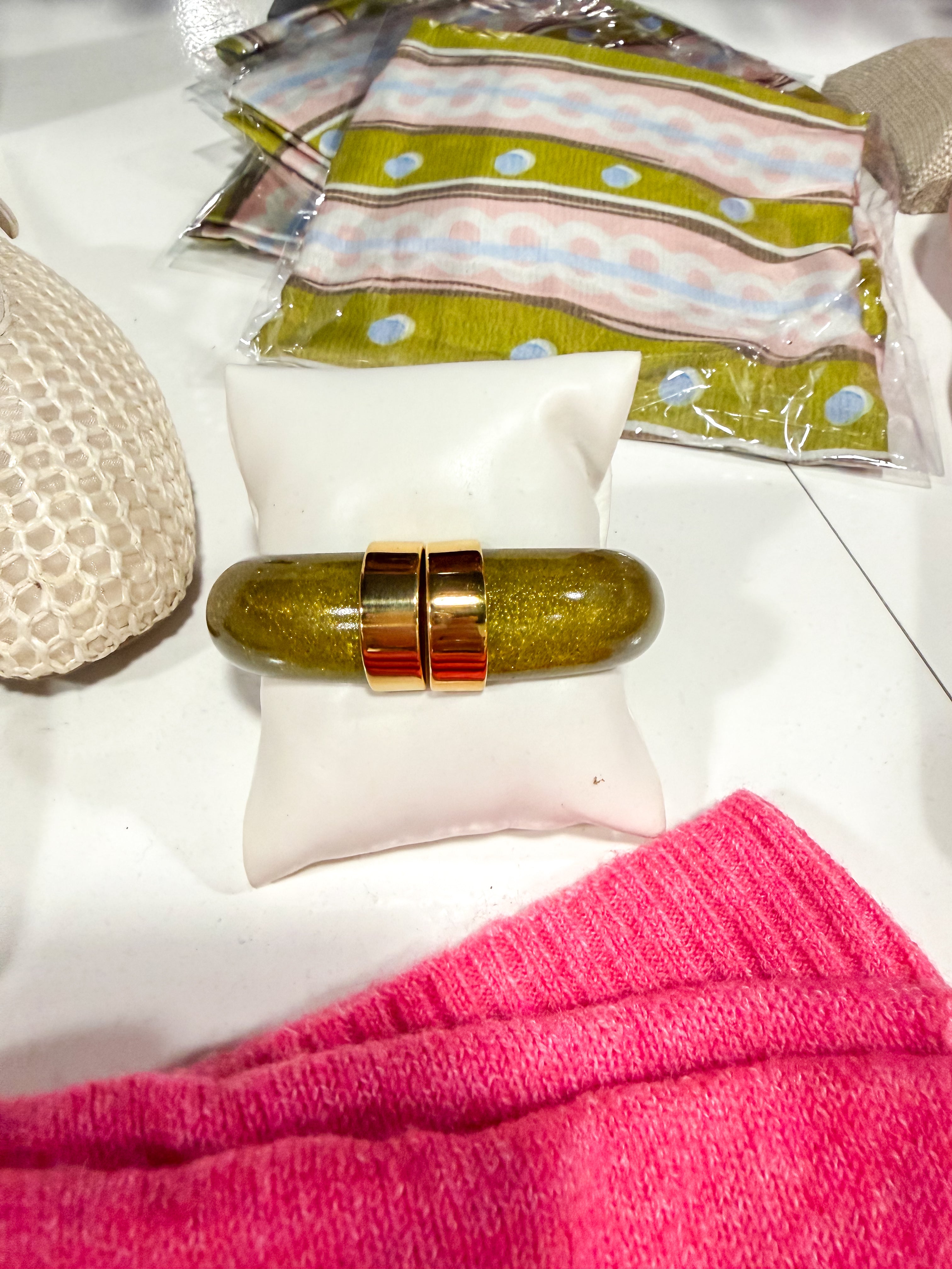 Olive Glitter Gold Bangle