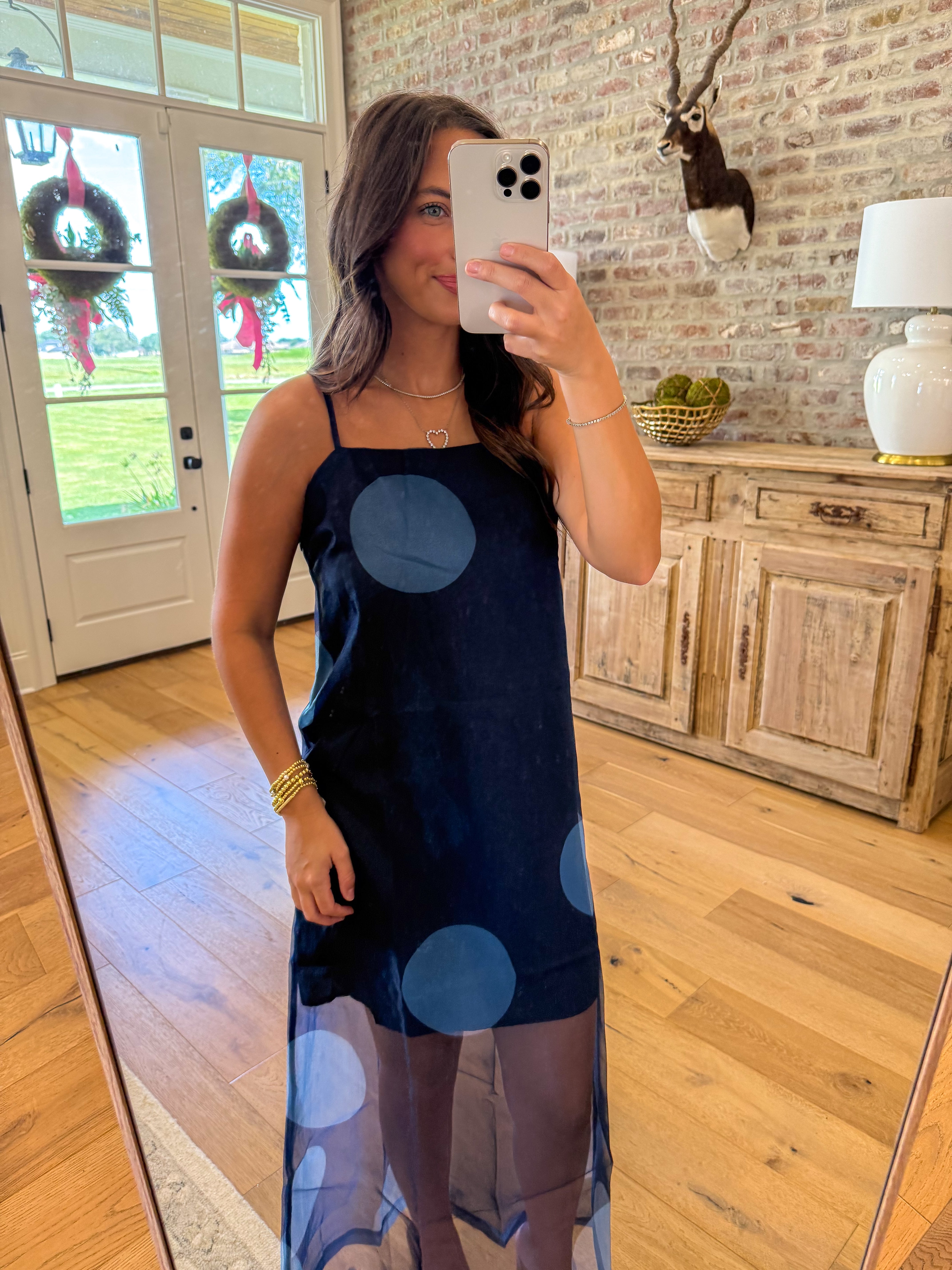 Navy Polka Dot Maxi Slip Dress