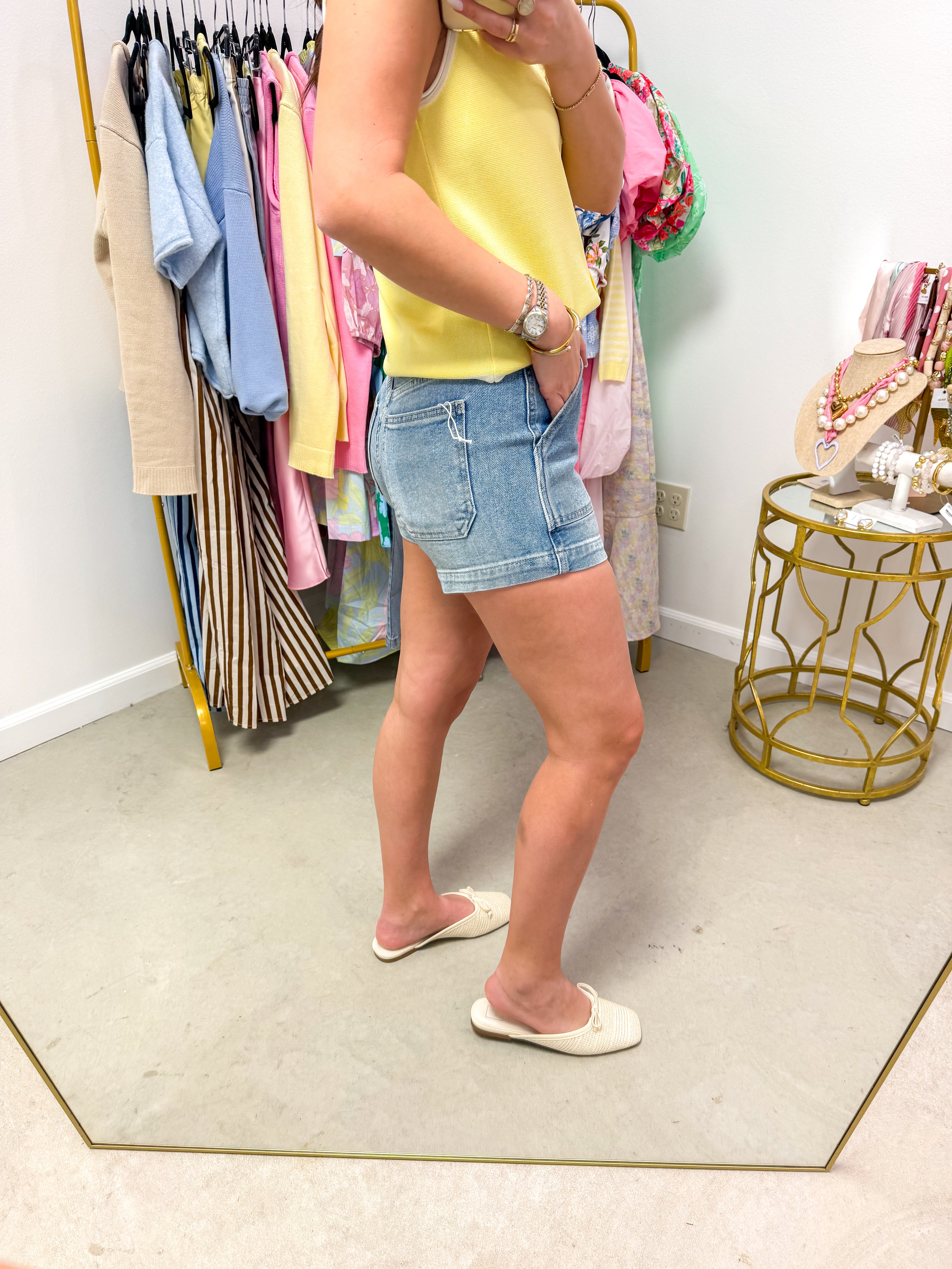 Light Denim HR Utility Shorts