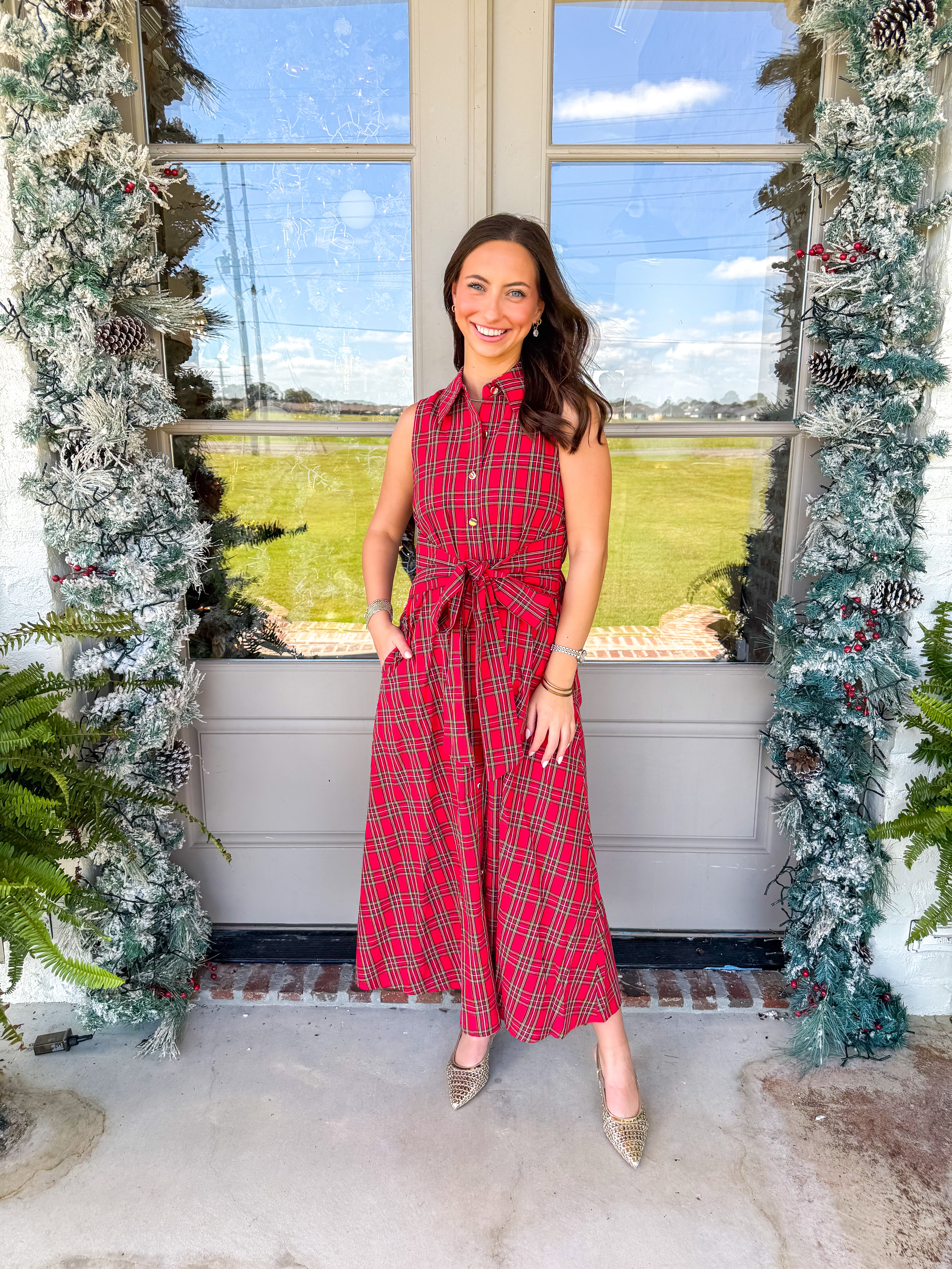 Scarlett Fields Plaid Midi Dress Red
