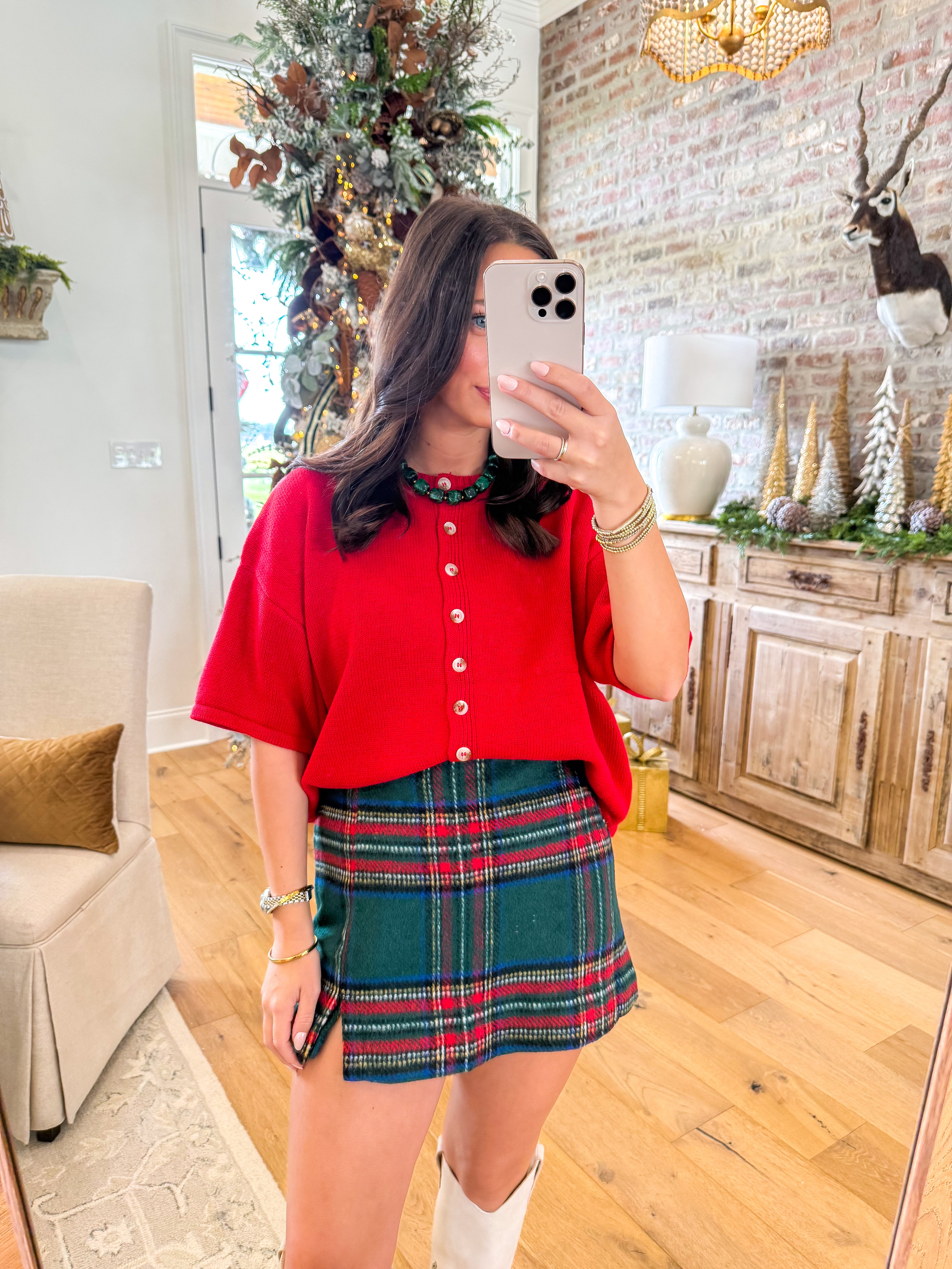 The Weekend Button Knit Red