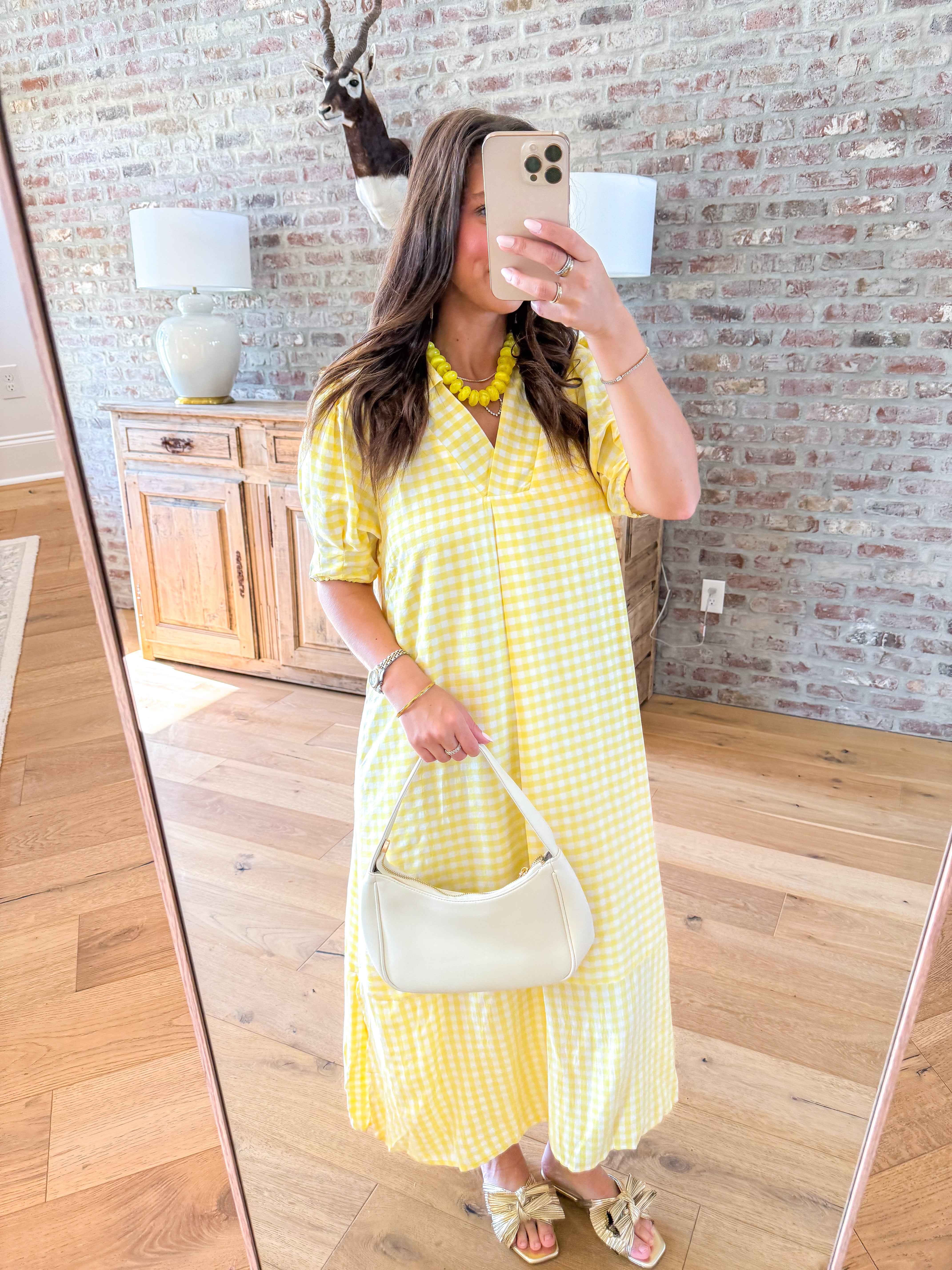 Lemon Gingham Midi Dress