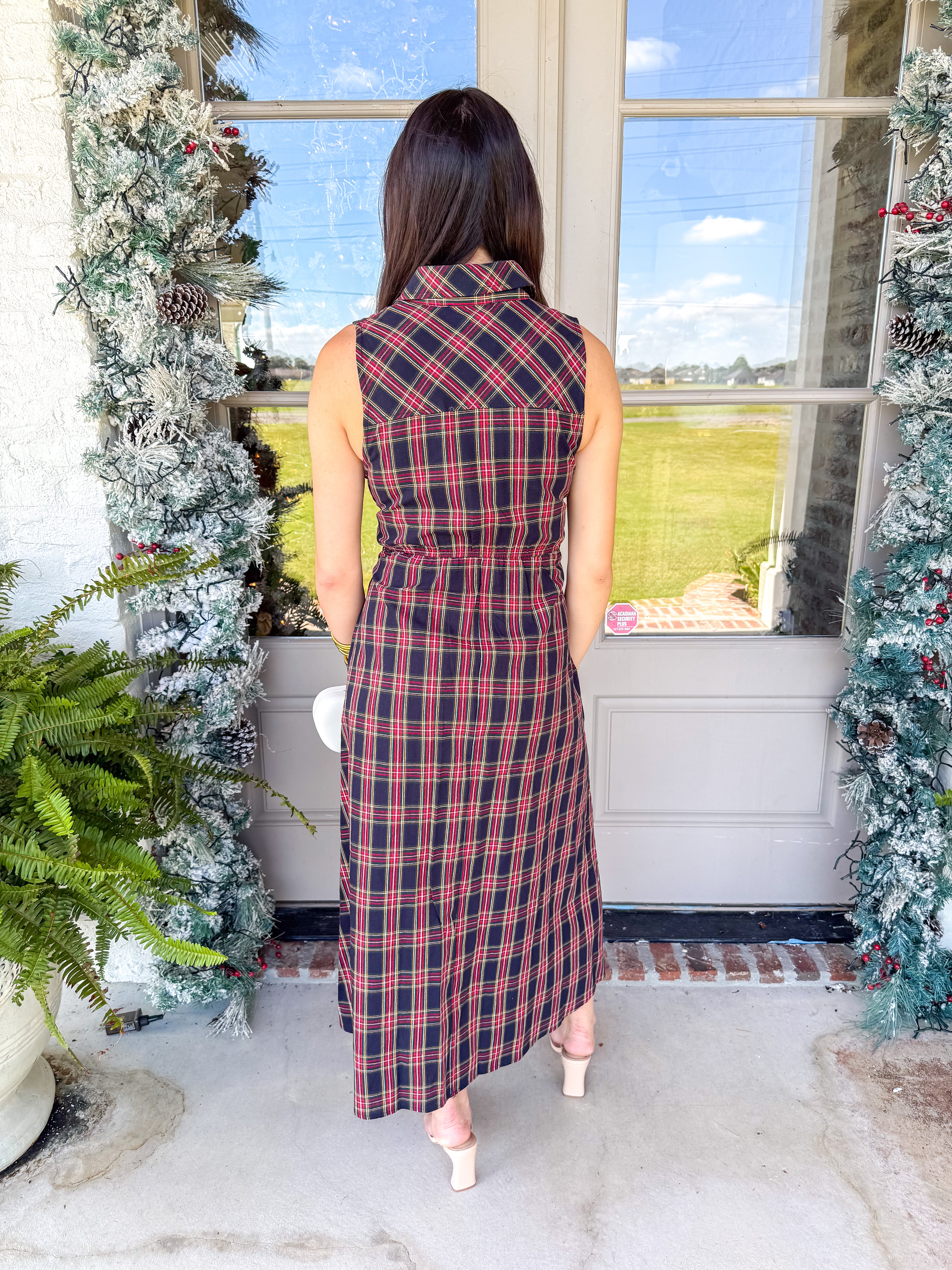 Scarlett Fields Plaid Midi Dress Navy